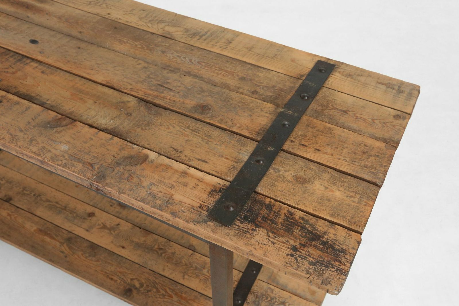 Industrial Side Table With Metal Frame And Wooden Top And Removable Platform, Belgium, 1920s photo vinterior