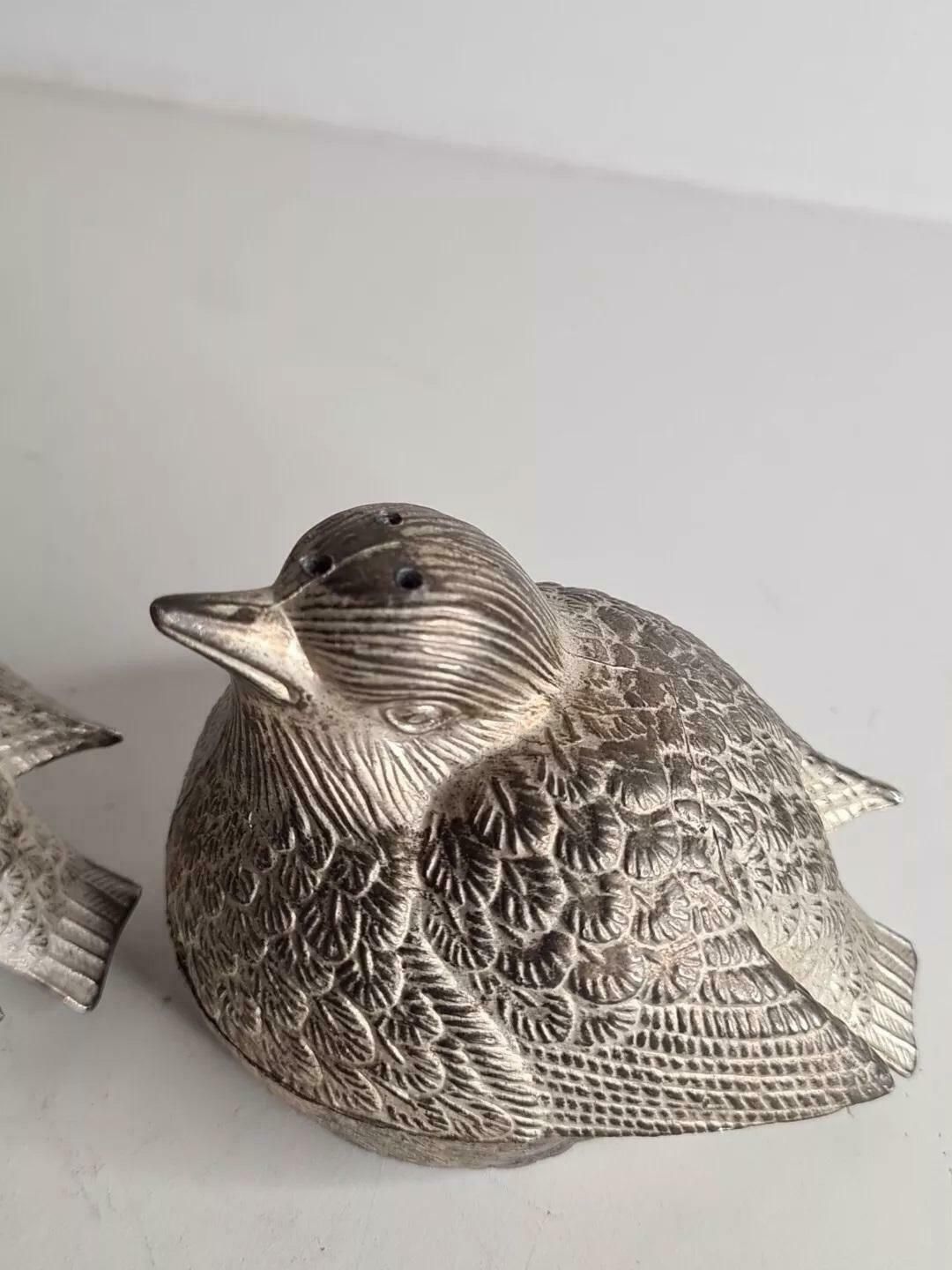Decorative Silver Salt Shaker, A Pair Of Antique Salt Shaker Sliver Quail Birds photo vinterior