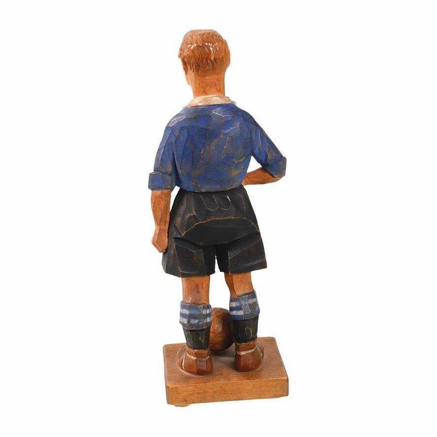 Antique Decorative Wooden Figurine Footballer Carl Olof Trygg Carving Sculpture photo for sale