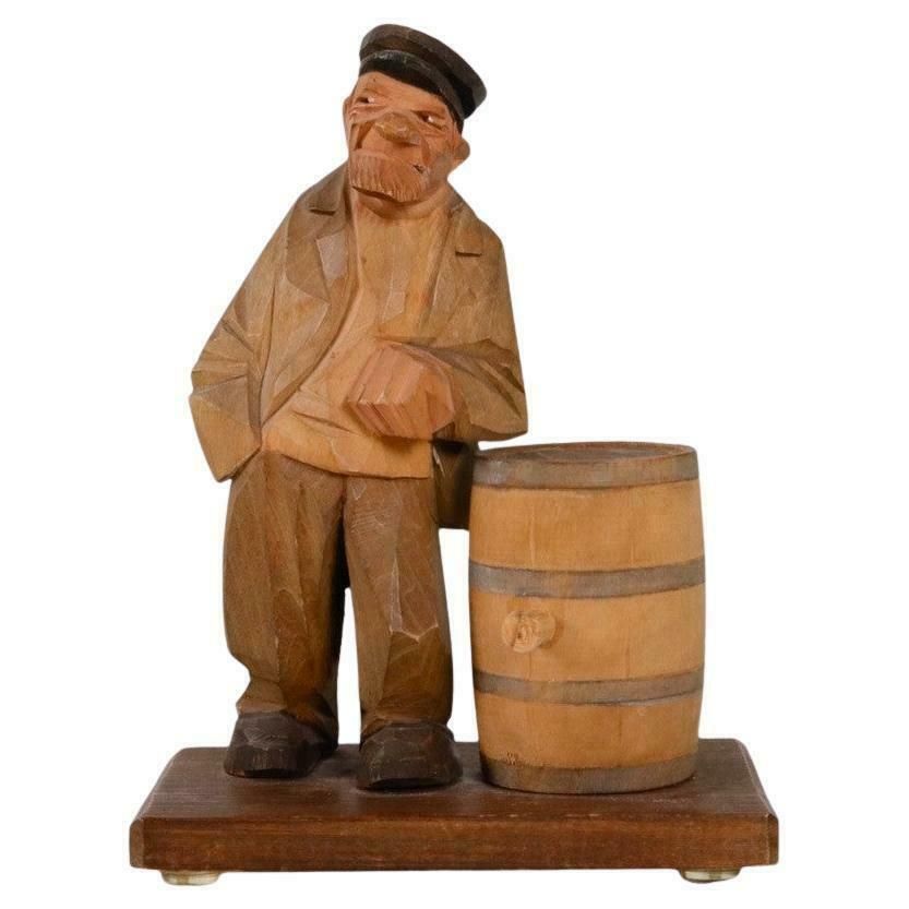 Antique Decorative Wooden Figurine Of Old Man Carl Olof Trygg Carving Sculpture
