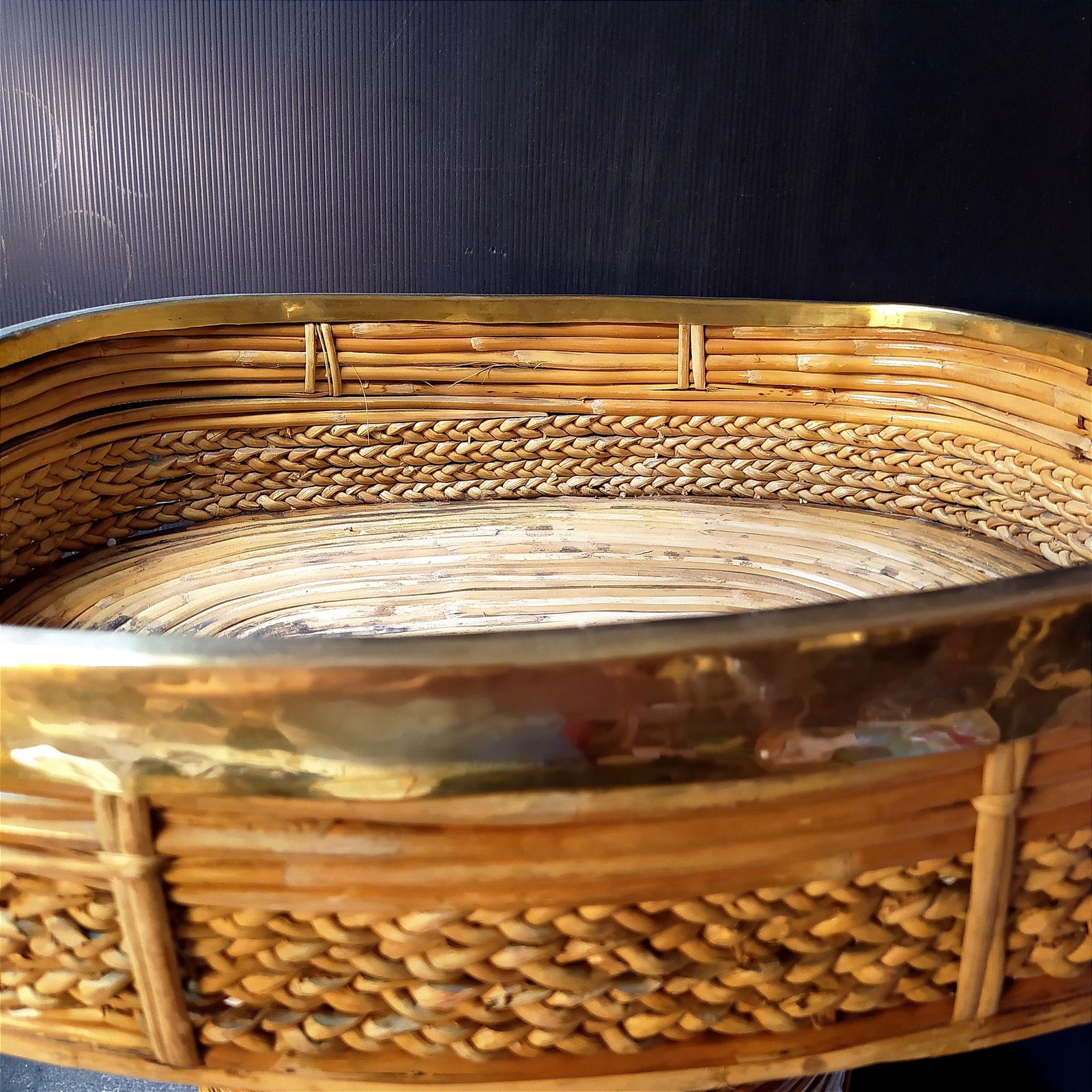 1970's Large Pencil Reed Basket. photo vintage