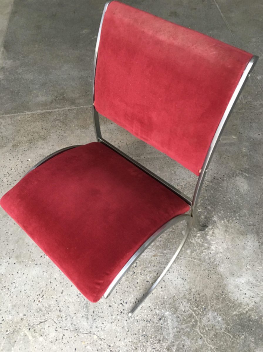 Set Of 4 Vintage Red Velour & Chrome Dining Chairs From Maison Jansen photo vinterior
