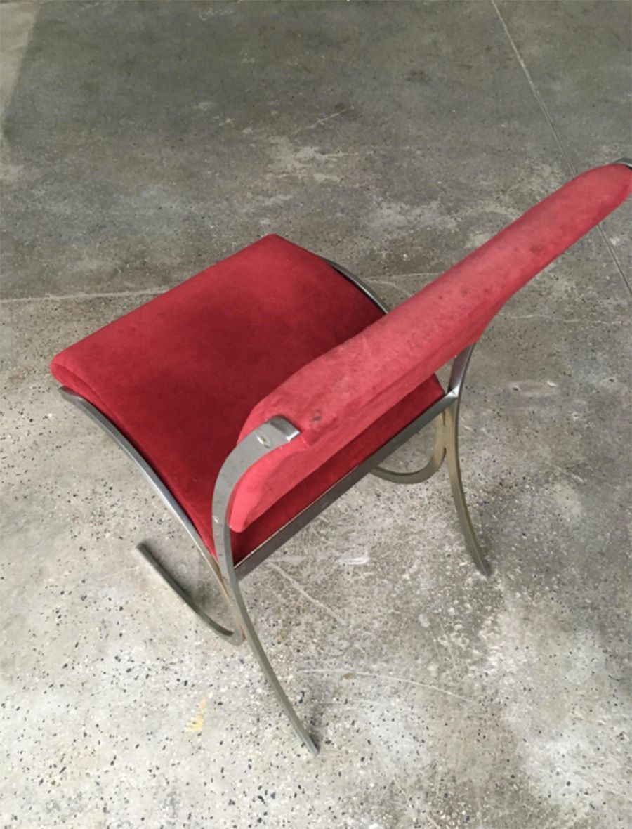 Set Of 4 Vintage Red Velour & Chrome Dining Chairs From Maison Jansen photo buy