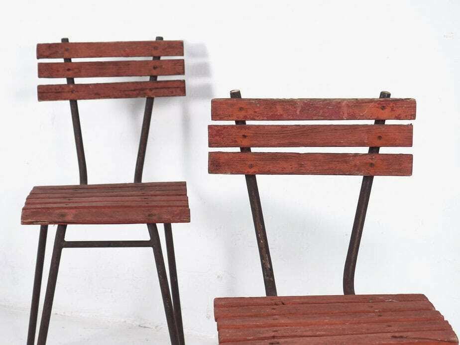Set Of Antique Red Garden Chairs (C.1920). Set Of 4 Pieces photo 625.0