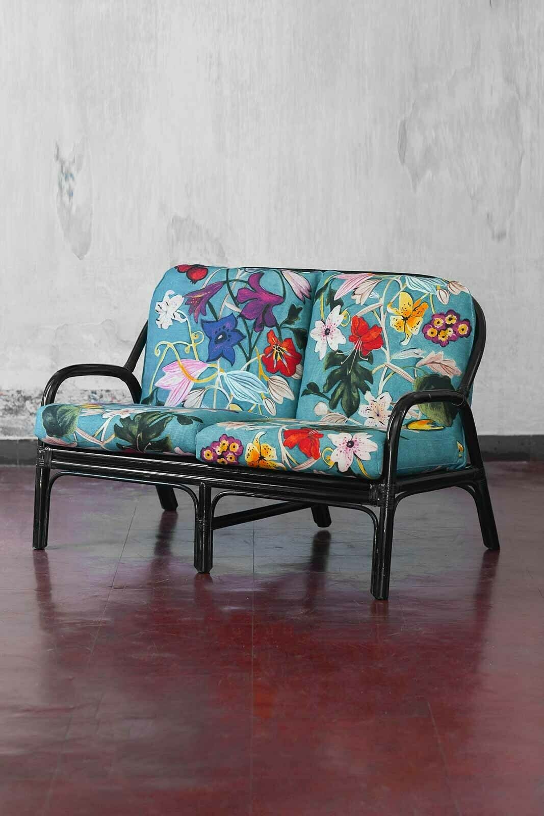 Living Room Set In Black Lacquered Bamboo With “Dedar” Fabric Cushions, 1970 photo vinterior