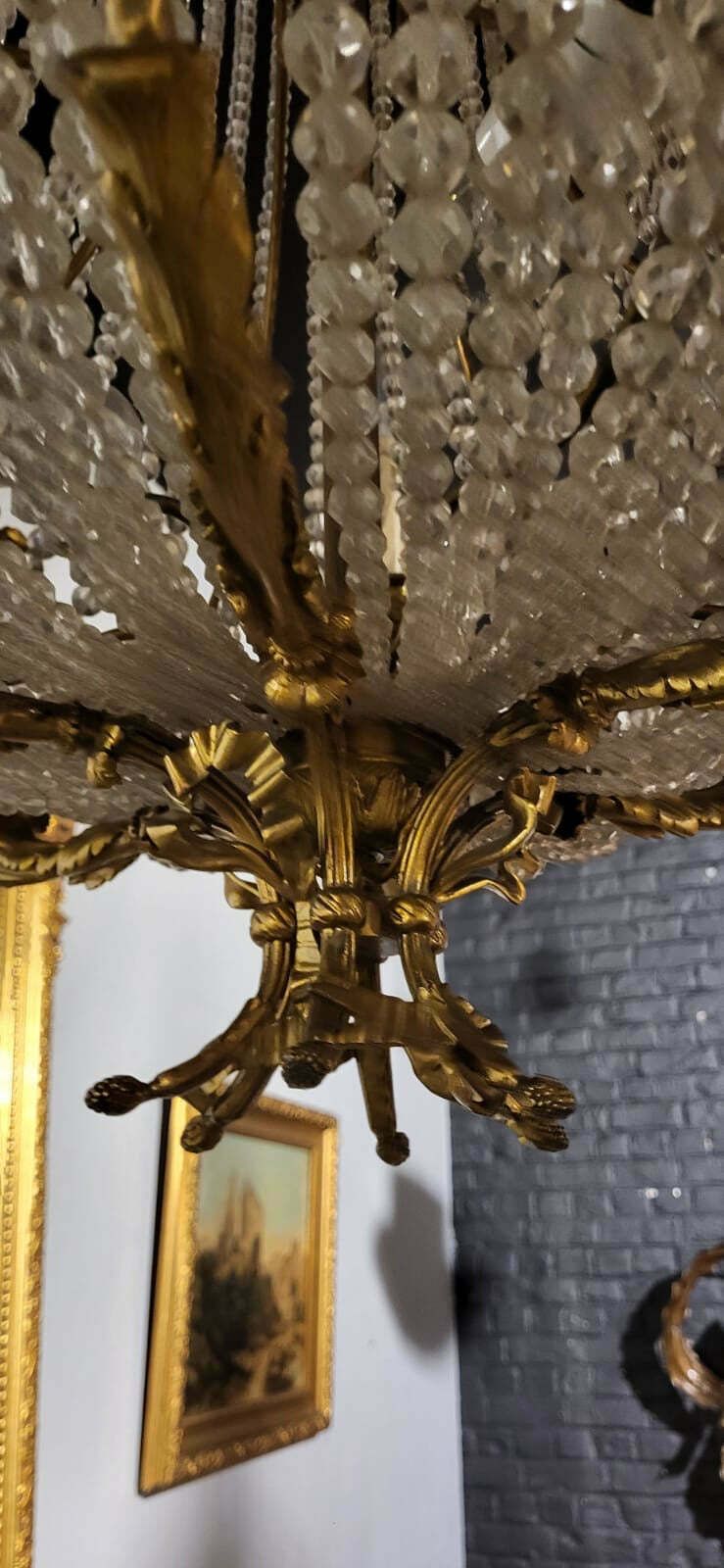 Very Rare, 19thc, French Empire Chandelier, Bronze And Crystal photo for sale