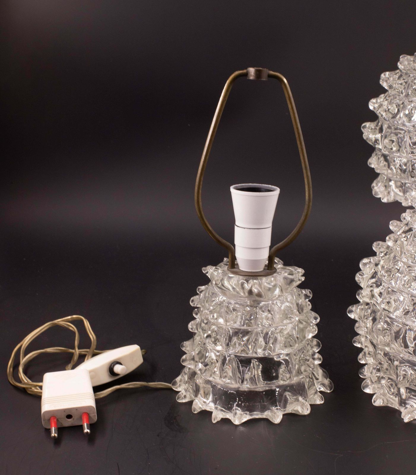 photo furniture Set Of 2 Rare Table Lamp In Rostrato Murano Glass Vase For Barovier & Toso, 1940
