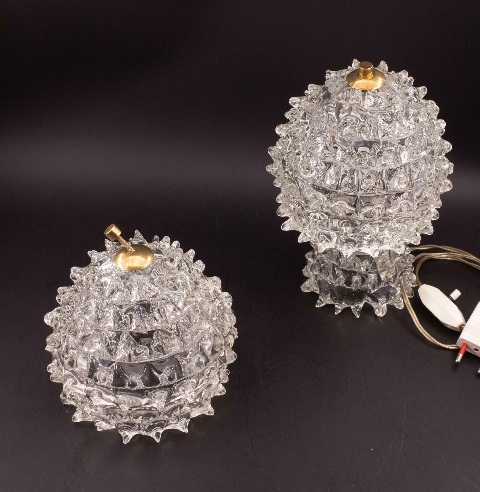photo for sale Set Of 2 Rare Table Lamp In Rostrato Murano Glass Vase For Barovier & Toso, 1940