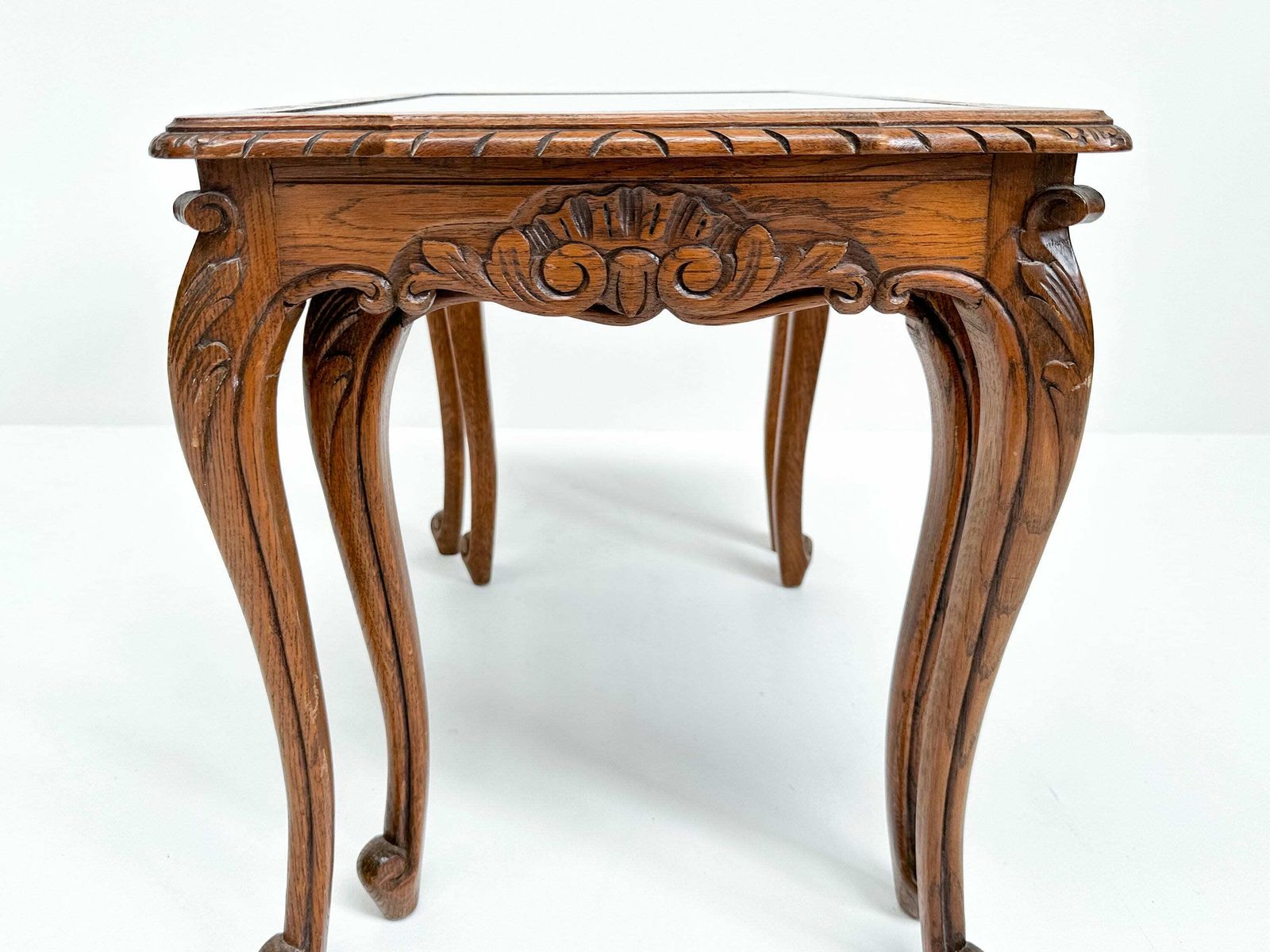 Vintage Set Of 2 Nesting Tables With Cane And Glass Top | Queen Anne Revival Style photo vintage