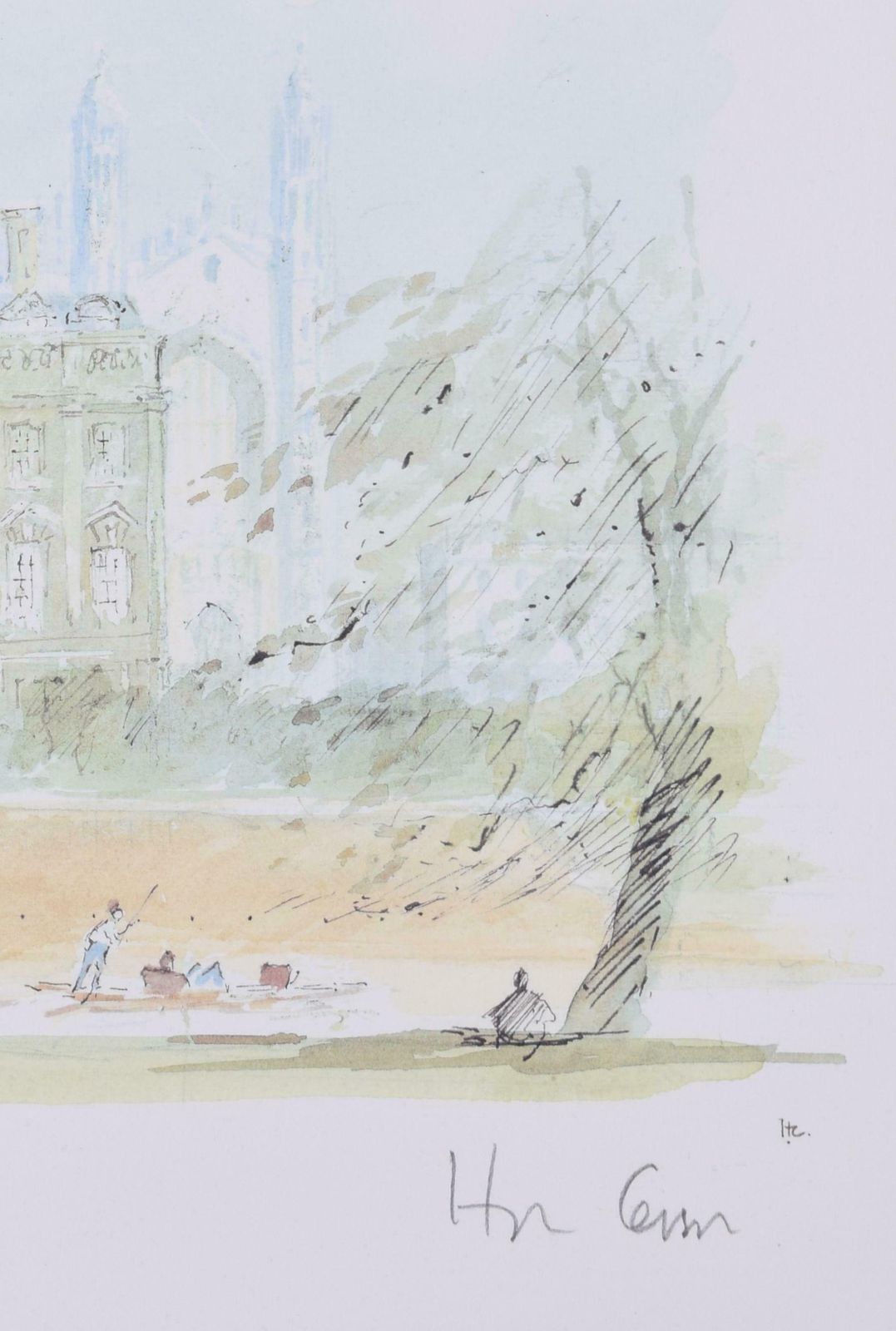 Hugh Casson Clare College, Cambridge Lithograph By Hugh Casson 1989 photo Art