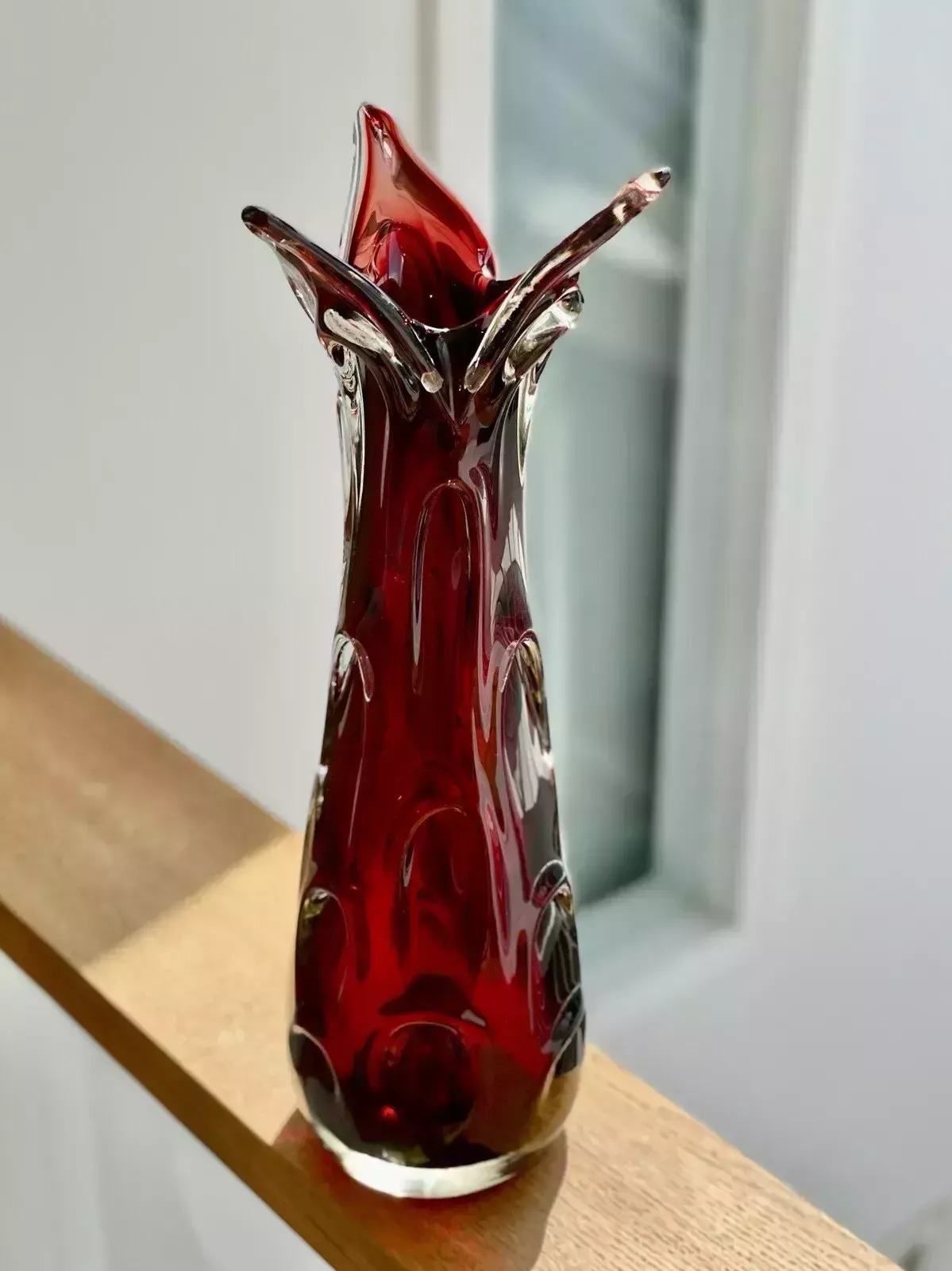 Czech Glass Vase Jan Beranek Skrdlovice Ruby Red Mid Century Vintage Art Glass