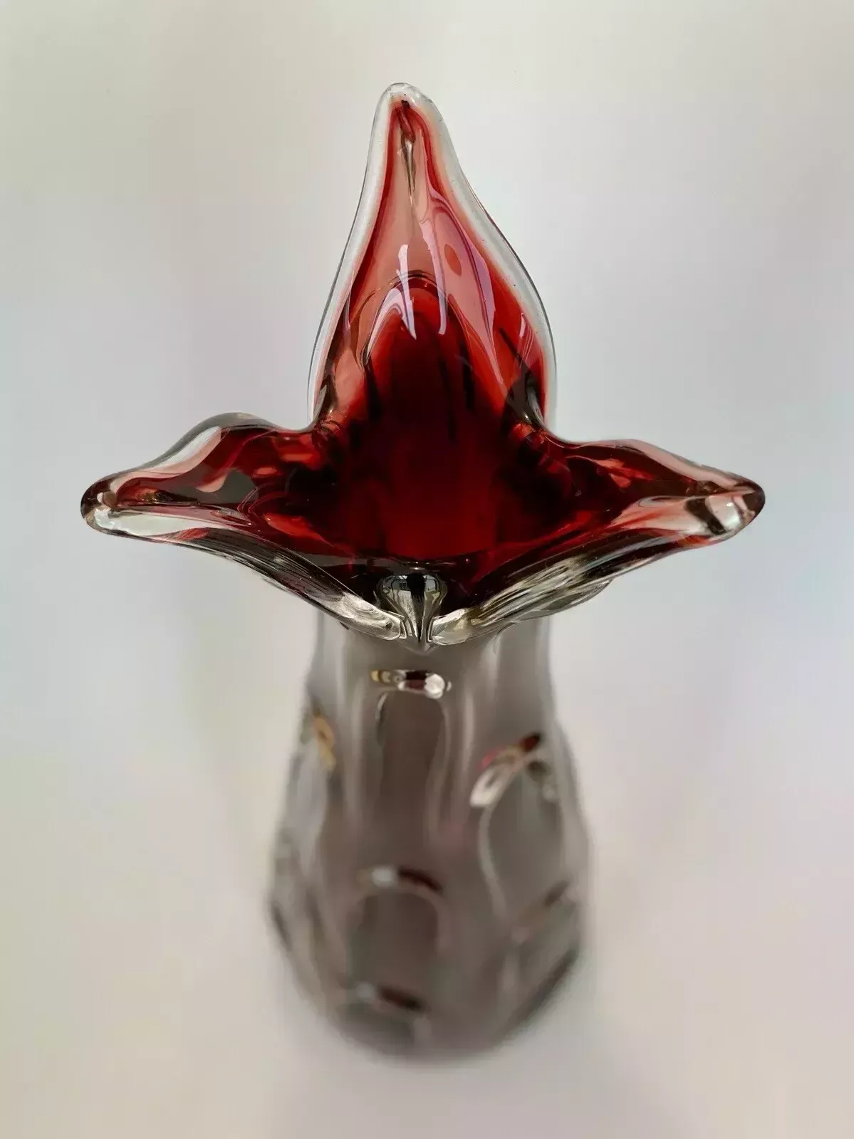 Czech Glass Vase Jan Beranek Skrdlovice Ruby Red Mid Century Vintage Art Glass photo vinterior
