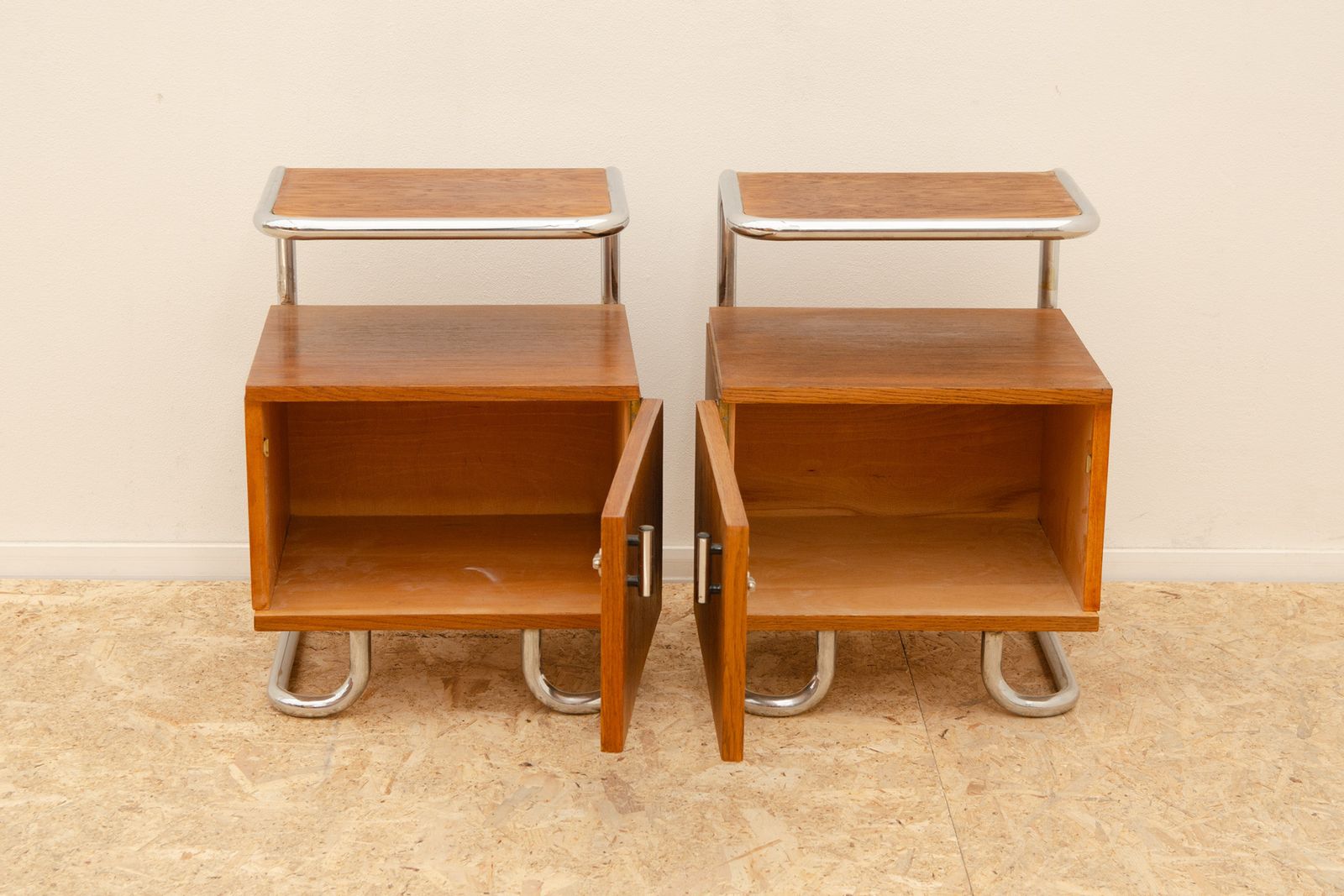 photo vinterior Pair Of Functionalist Chromed Night Stands By Vichr & Spol, 1950’s, Czechoslovakia
