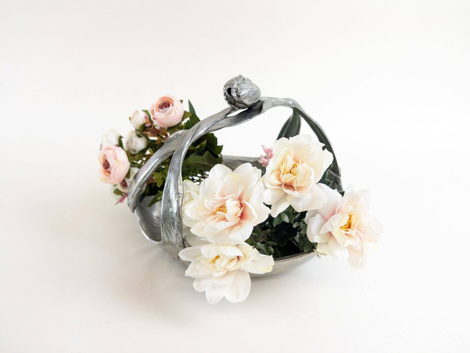 Floral Pewter Basket   Art Nouveau Pewter Centrepiece   Solid Heavy Pewter And Tin photo furniture