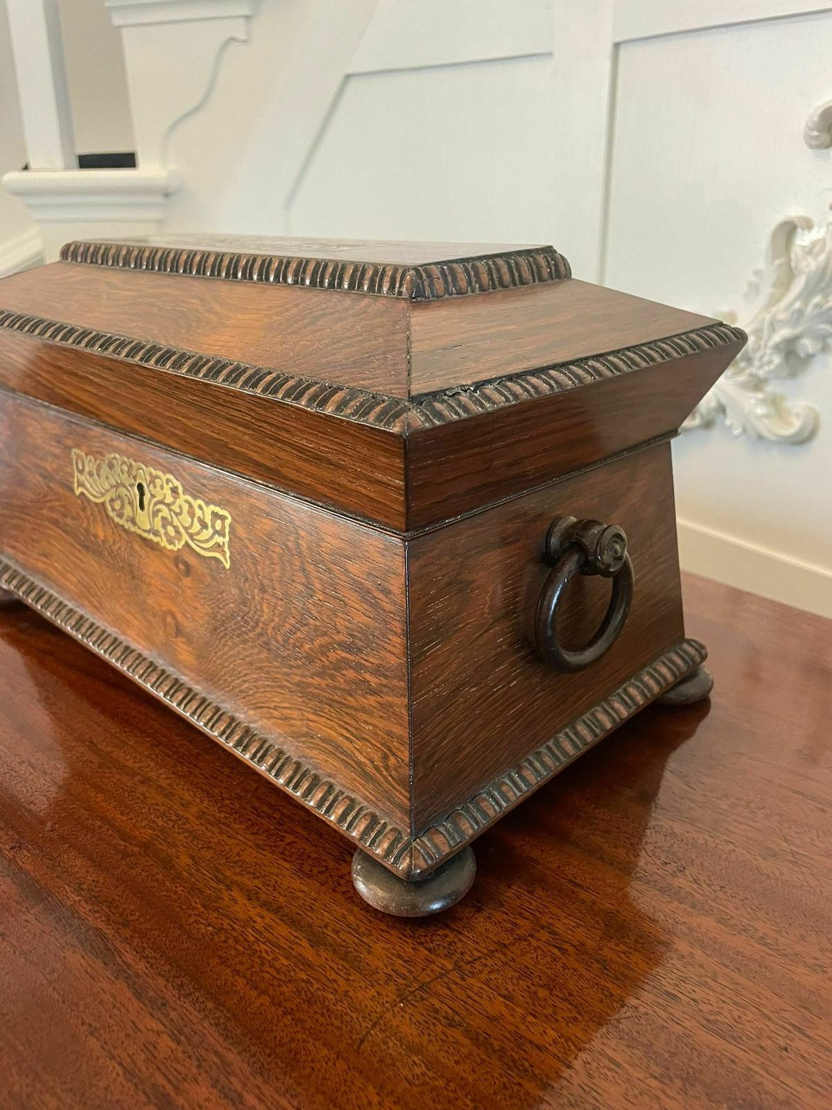 Fine Antique 19th Century Inlaid Brass Rosewood Tea Caddy photo buy