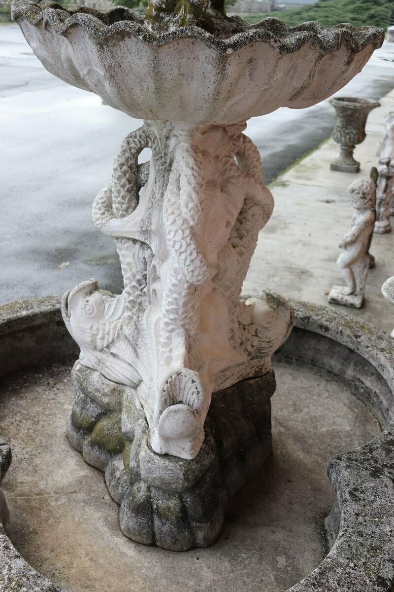 Neoclassical Stone Garden Fountain With Statue, 1930s photo Garden Decor
