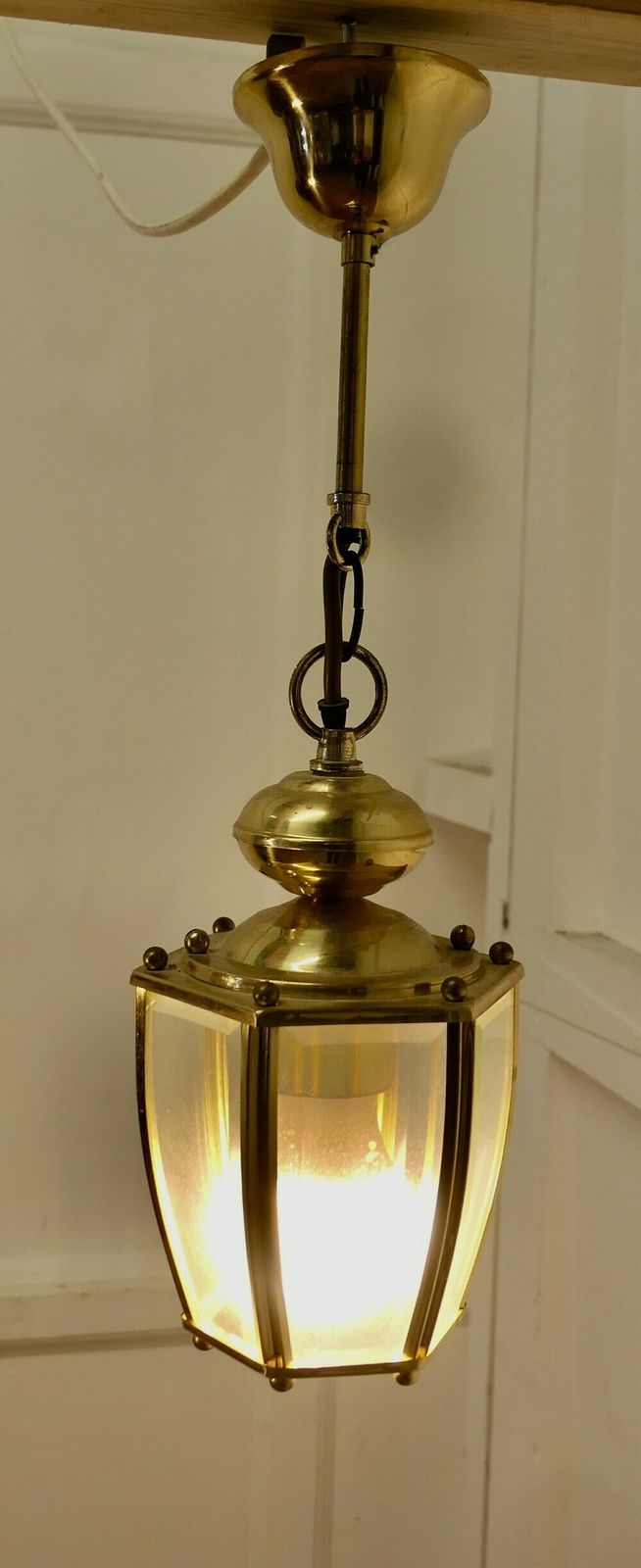 Superb Quality Pair Of Art Deco Style Brass And Glass Lanterns photo for sale