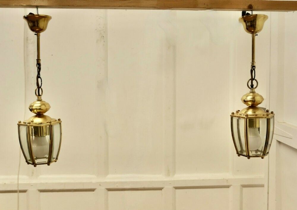 Superb Quality Pair Of Art Deco Style Brass And Glass Lanterns photo buy