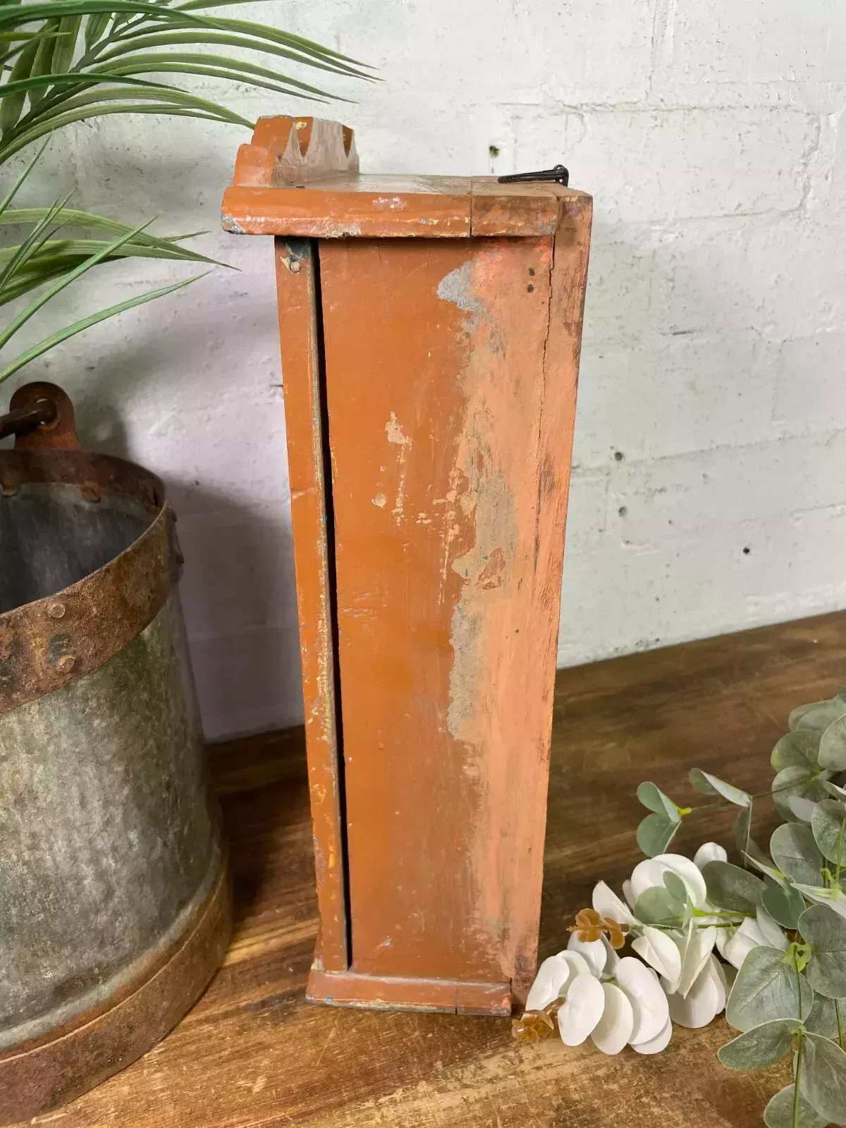 Vintage Rustic Indian Wooden Glazed Shop Display Bathroom Kitchen Wall Cabinet photo 75.0