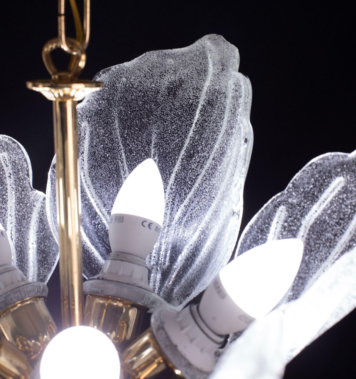 Elegant Murano Chandelier With 5 Leaves In Grit photo Lighting