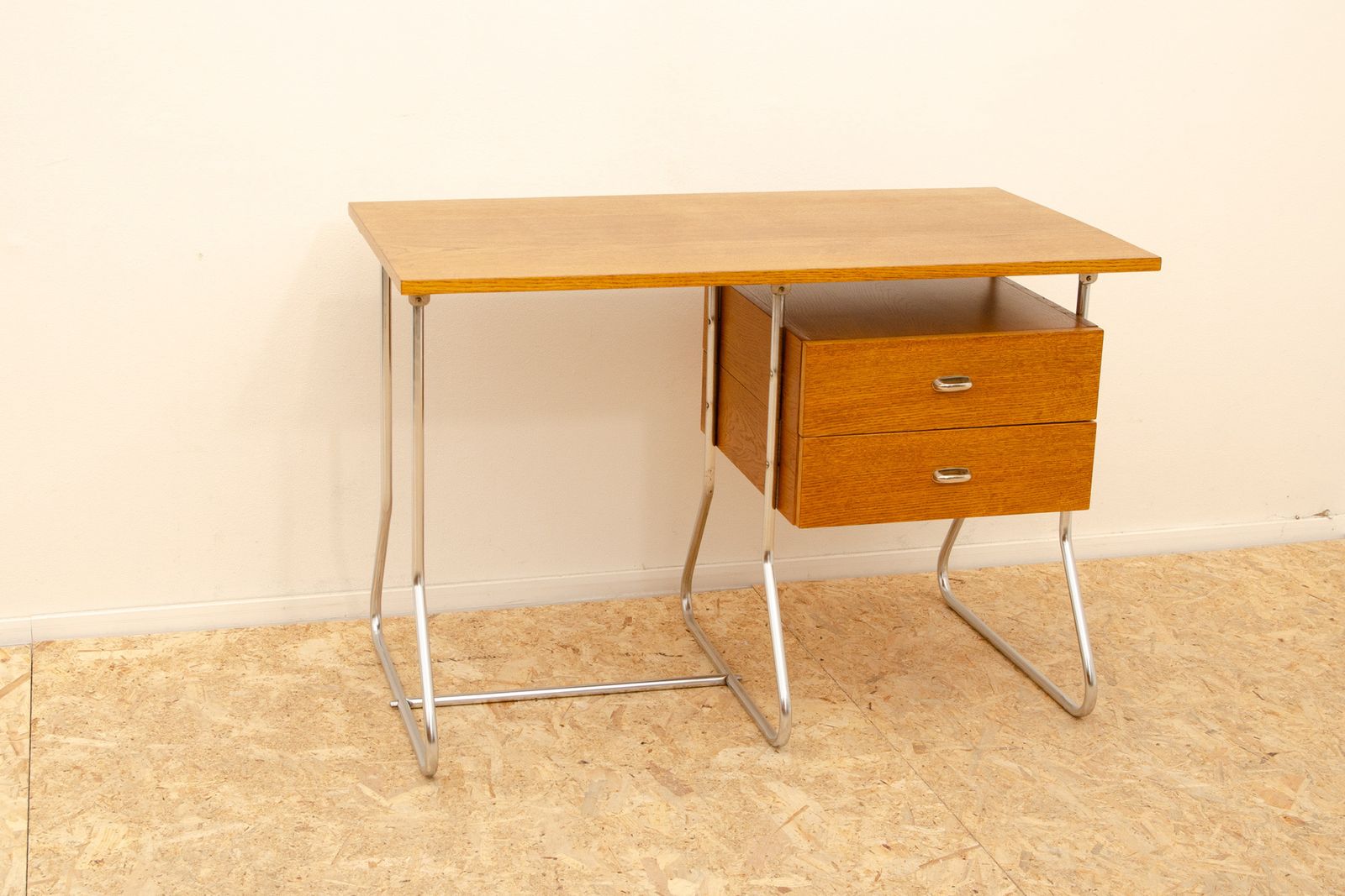 Czechoslovak Modernist Chrome And Wood Writing Desk, 1950´S, Europe photo Furniture