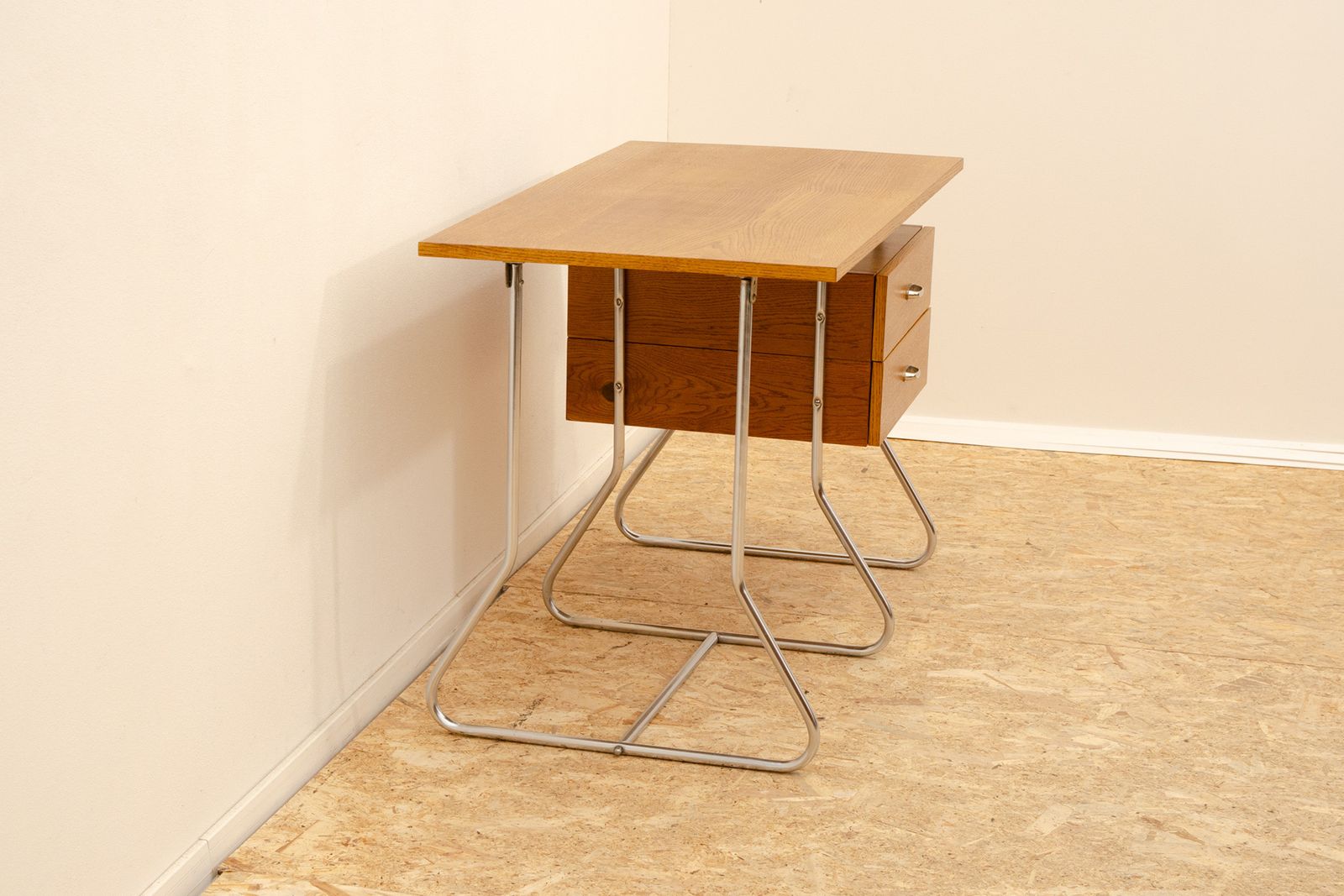 Czechoslovak Modernist Chrome And Wood Writing Desk, 1950´S, Europe photo vinterior