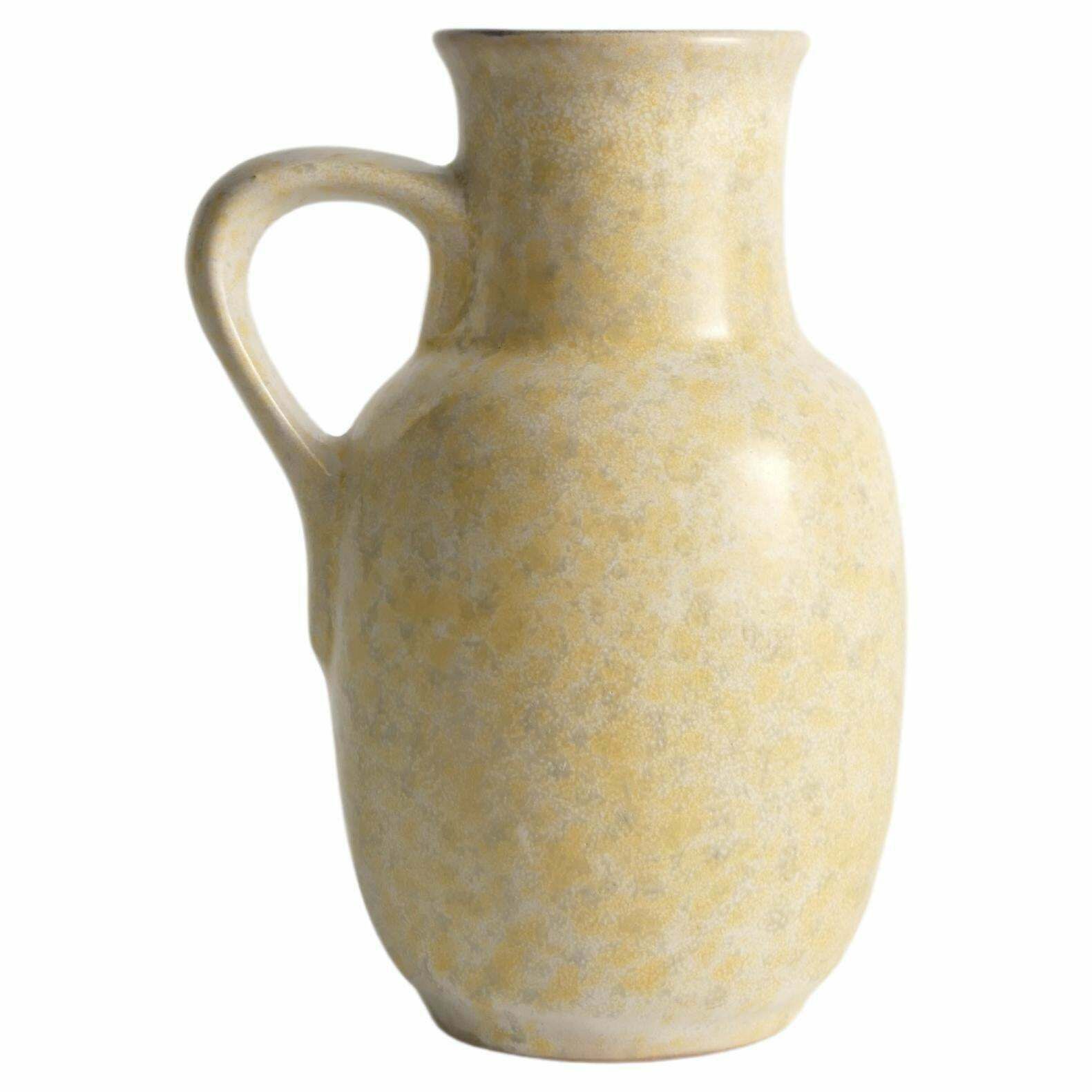 Mid Century Modern Grey & Yellow Stoneware Vase With Handle By Strehla, Germany