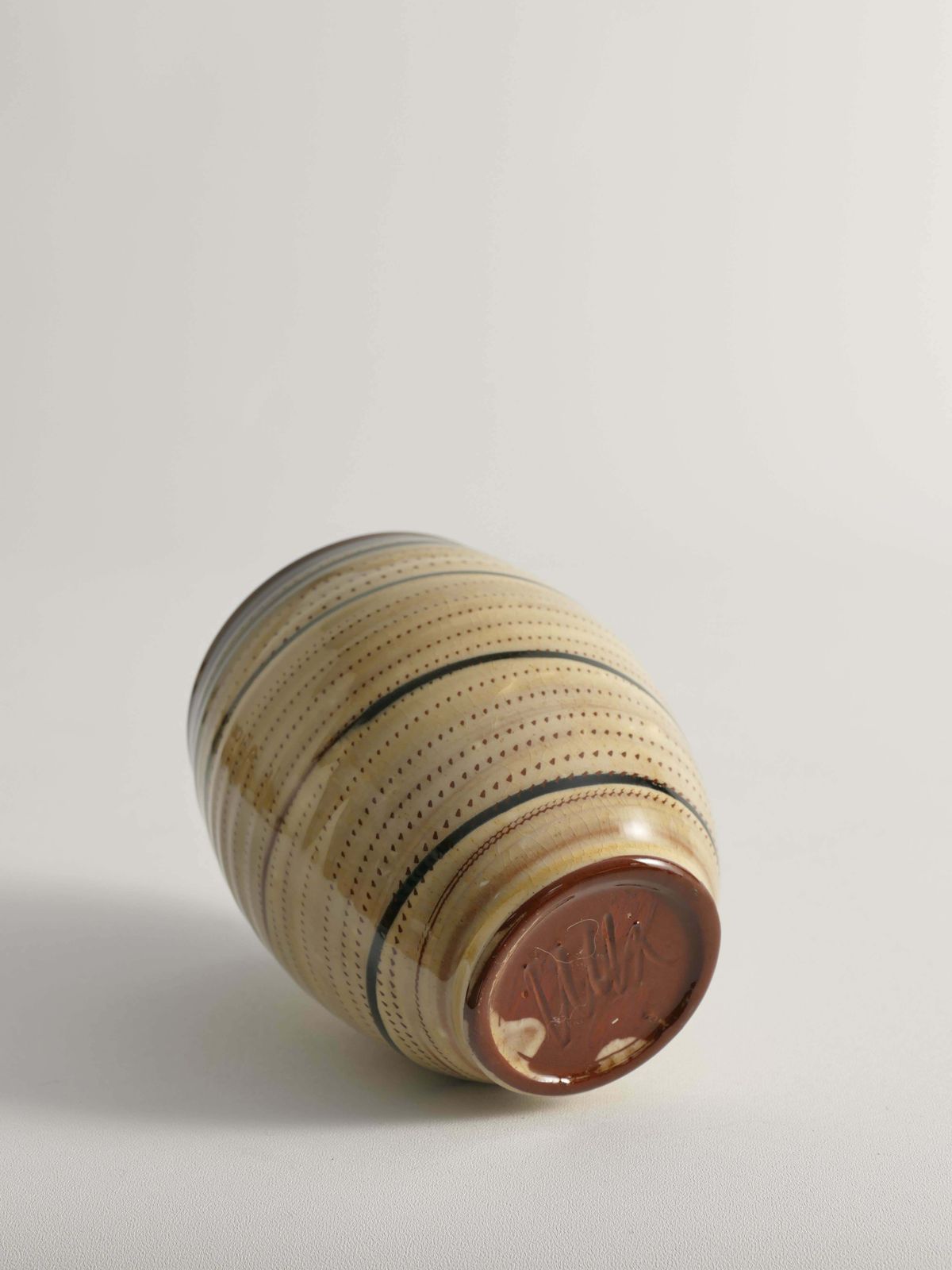 Hand Painted Earthenware Vase With Creme And Black Graphic Decor, Sweden photo 247.0