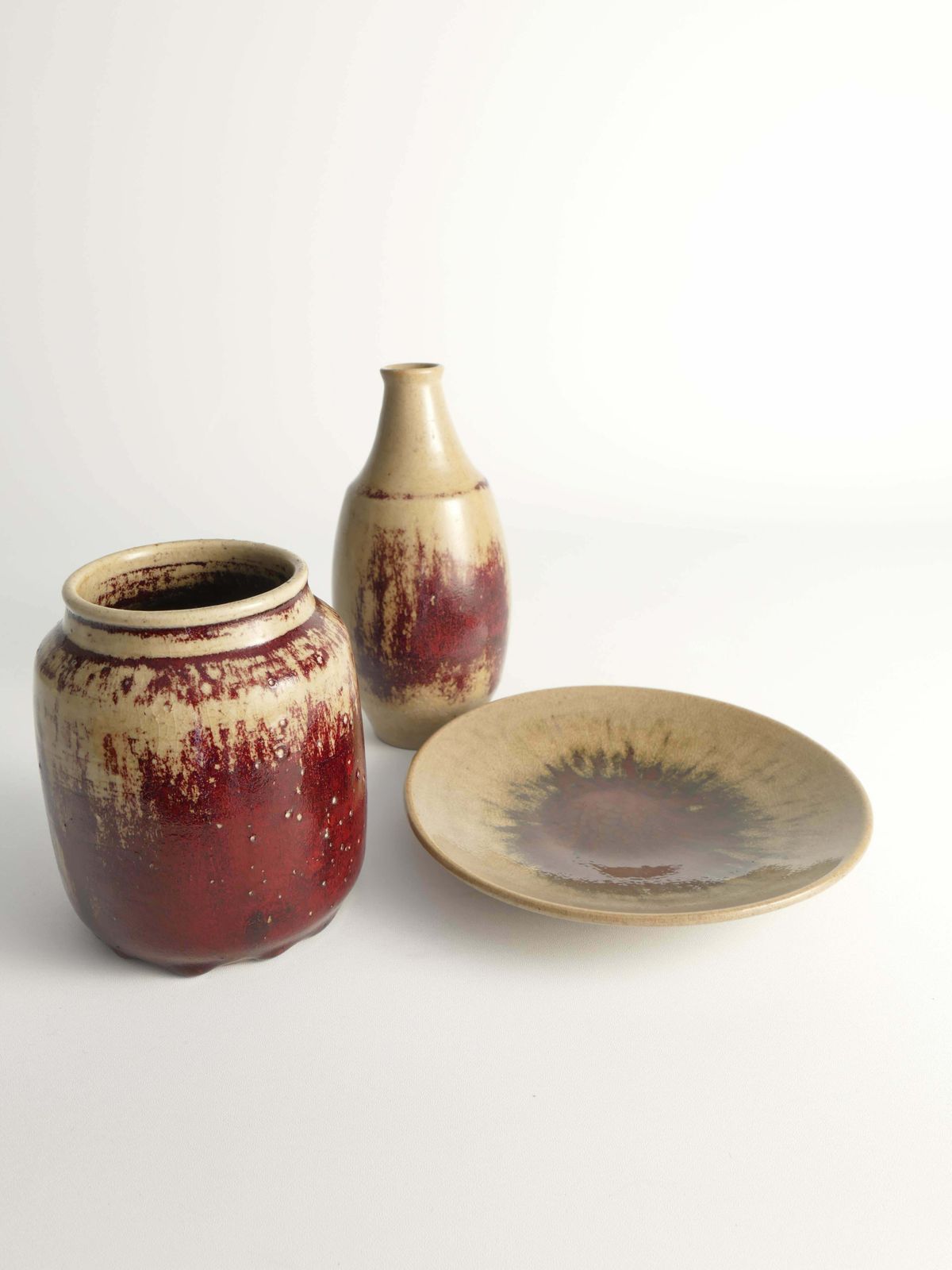 photo vinterior Unique Oxblood Glazed Stoneware Pieces, By Henning Nilsson, Set Of 3