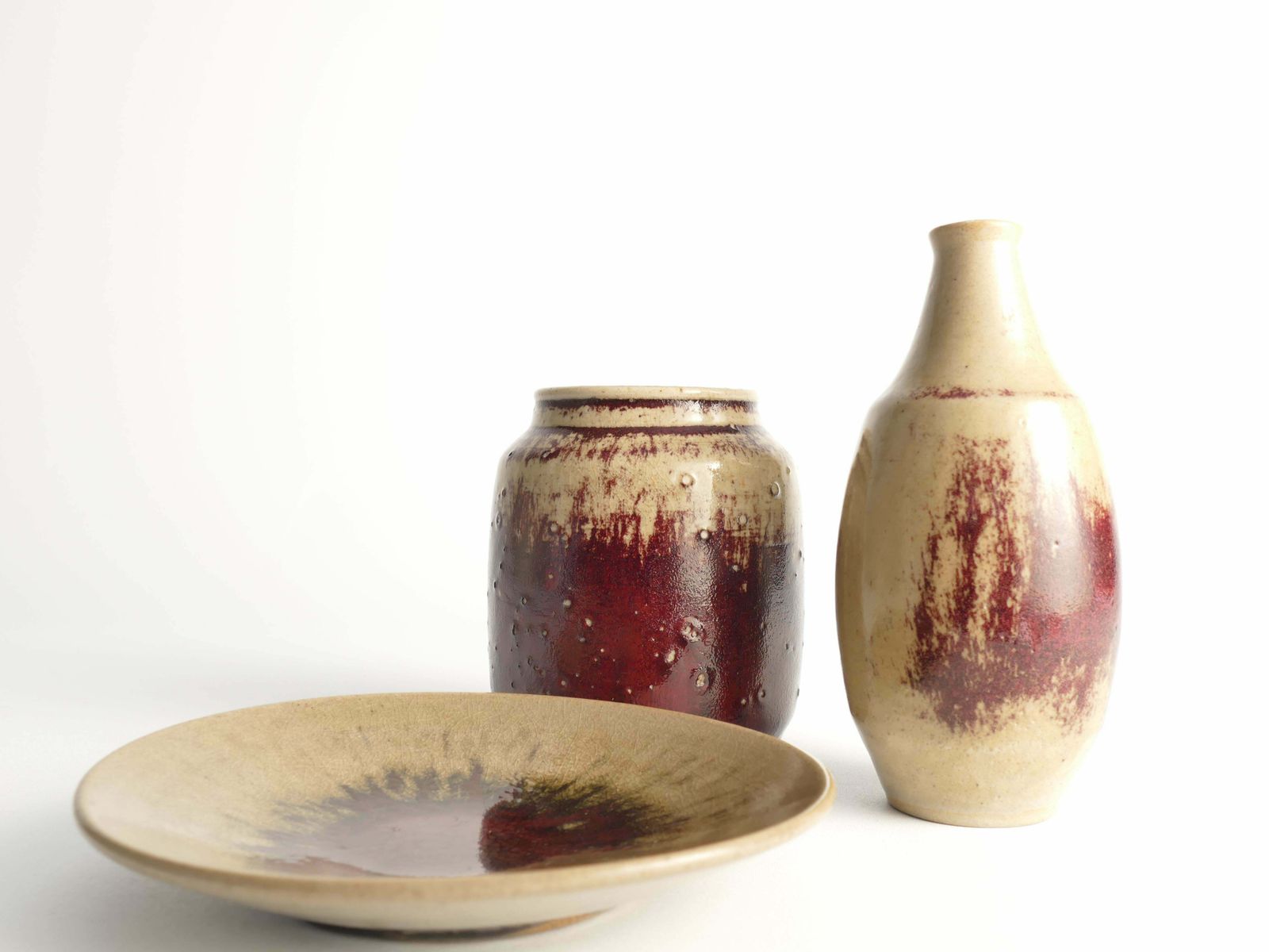 photo vintage Unique Oxblood Glazed Stoneware Pieces, By Henning Nilsson, Set Of 3