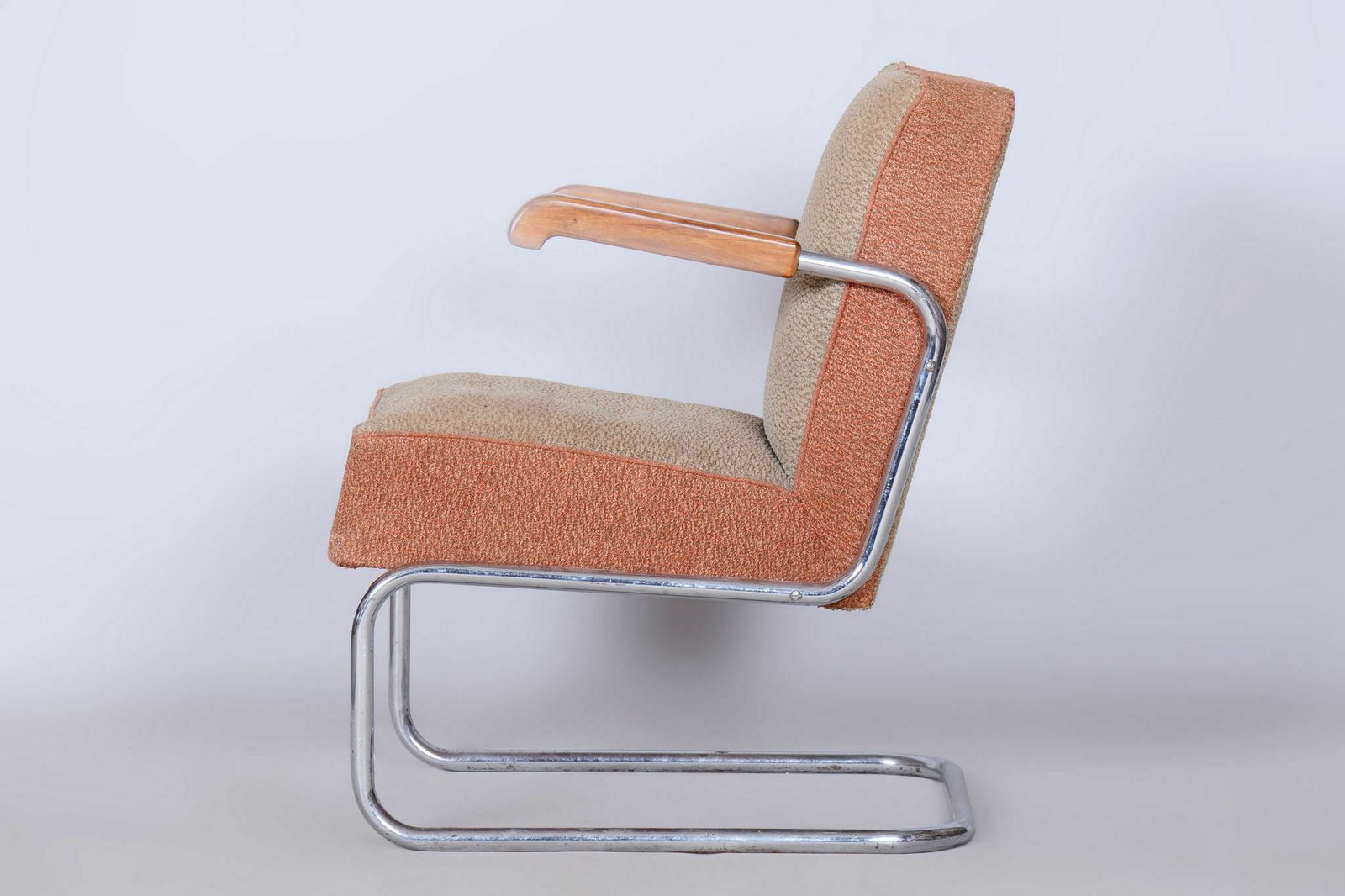 Original Bauhaus Armchair, By Vichr A Spol., Chrome, Steel, Czech, 1930s photo for sale