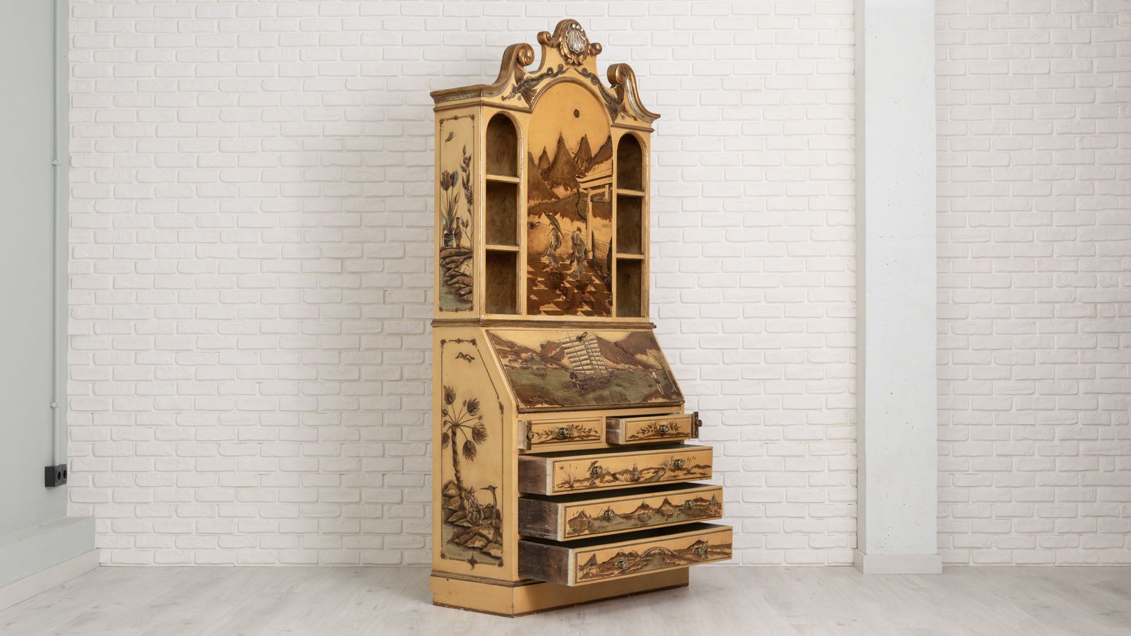 Bureau Bookcase With Oriental Motifs In Relief photo furniture