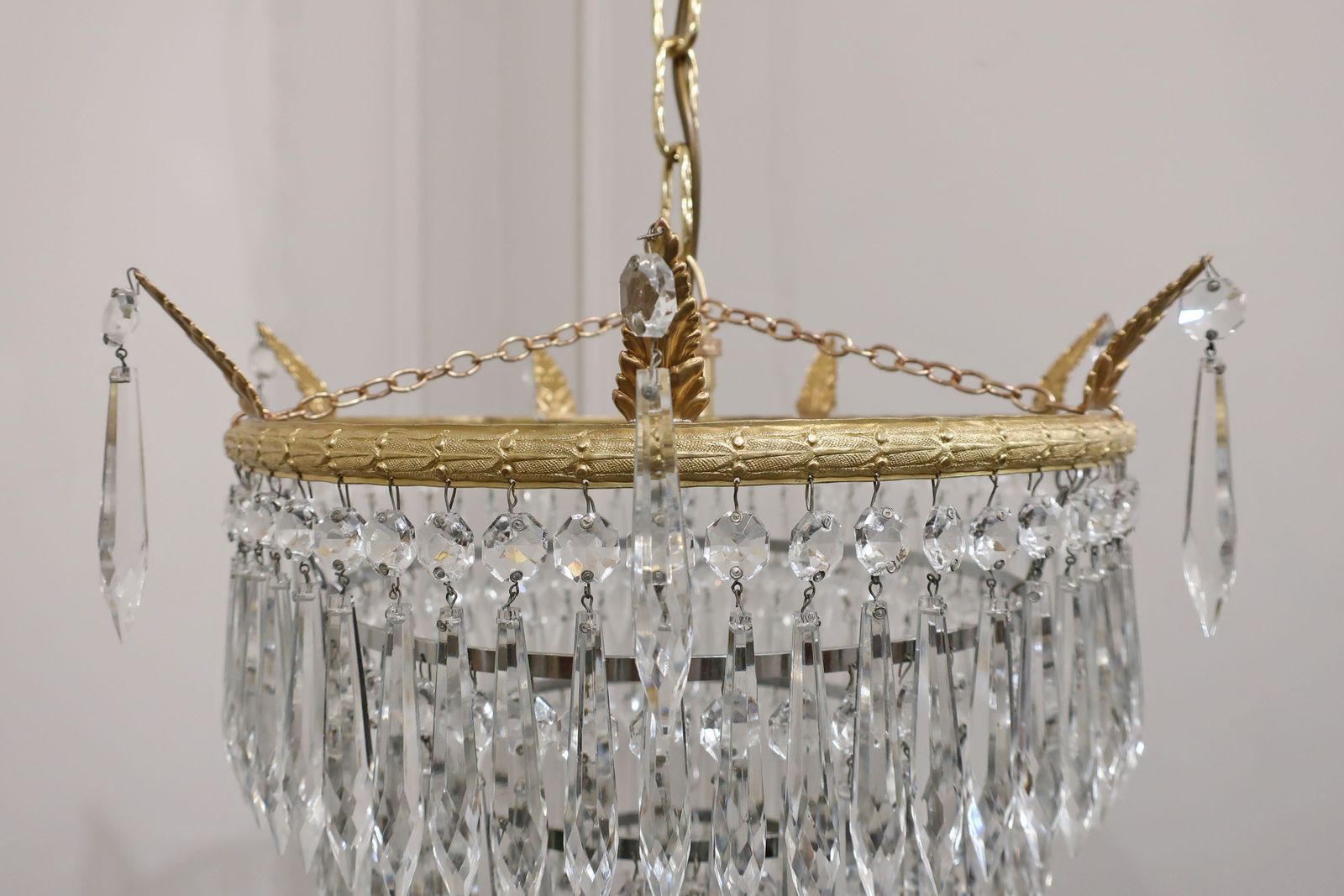Italian Art Deco Five Tier Crystal Glass Chandelier photo Lighting