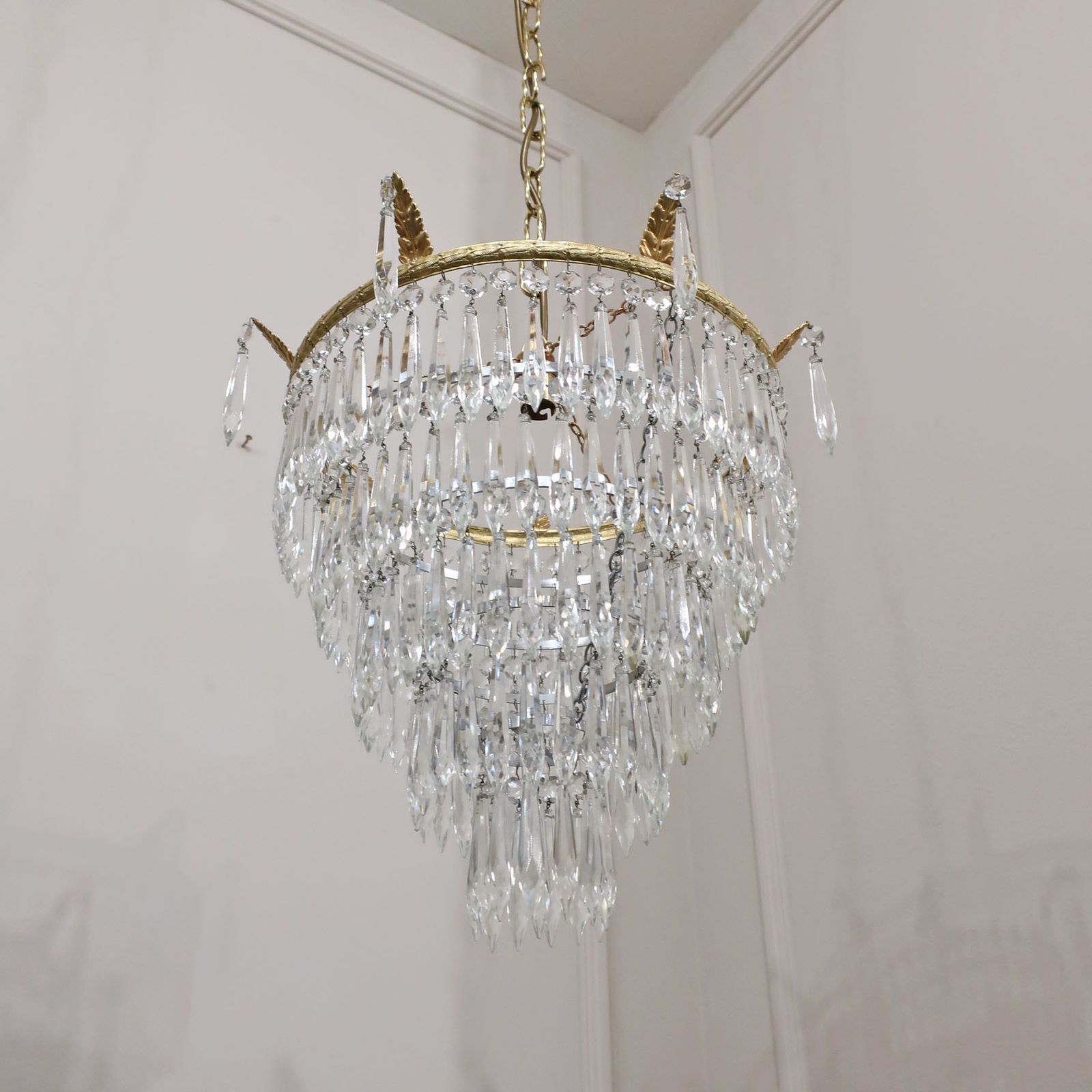 Italian Art Deco Five Tier Crystal Glass Chandelier photo vintage