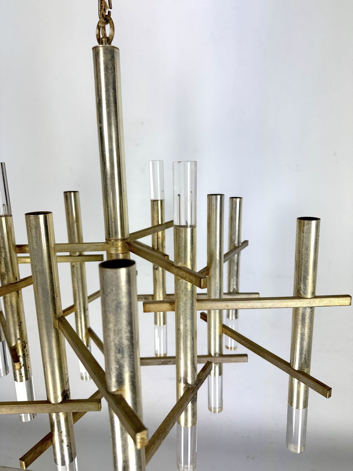 Lighting Sciolari 9 Lights Slight Gilded Chrome And Perspex Chandelier Model Ice, Italy 60s photo