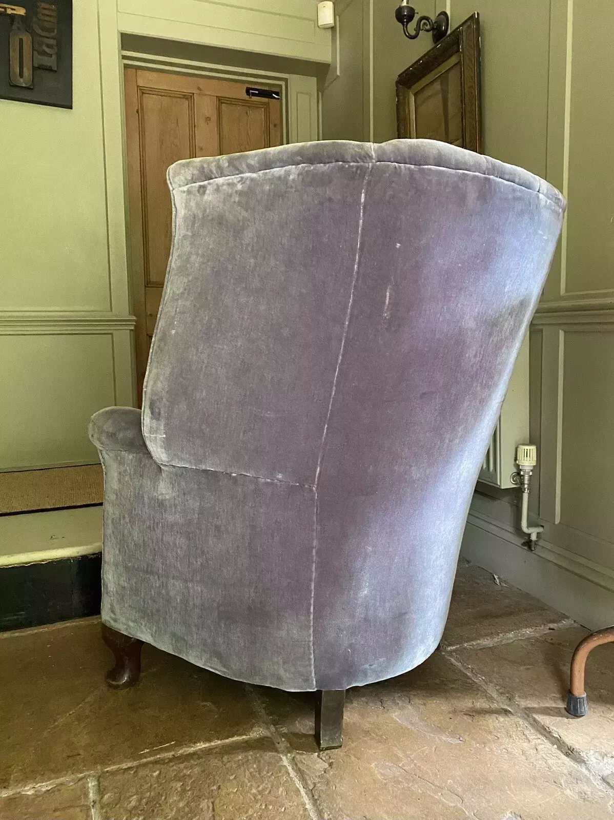 Antique Velvet High Barrel Back Chair Tub Armchair photo for sale
