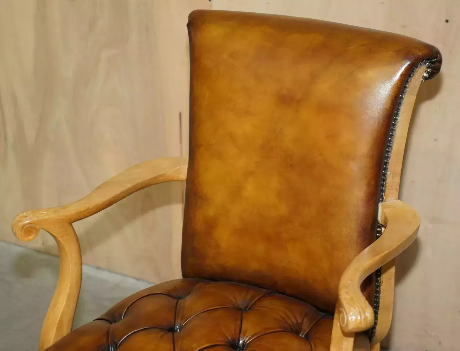 Restored Art Deco 1920's Burr Walnut Brown Leather Chesterfield Office Armchair photo Furniture
