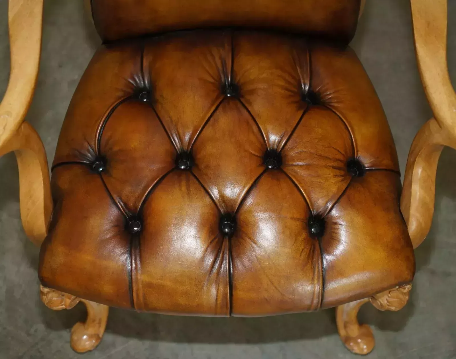 Restored Art Deco 1920's Burr Walnut Brown Leather Chesterfield Office Armchair photo buy