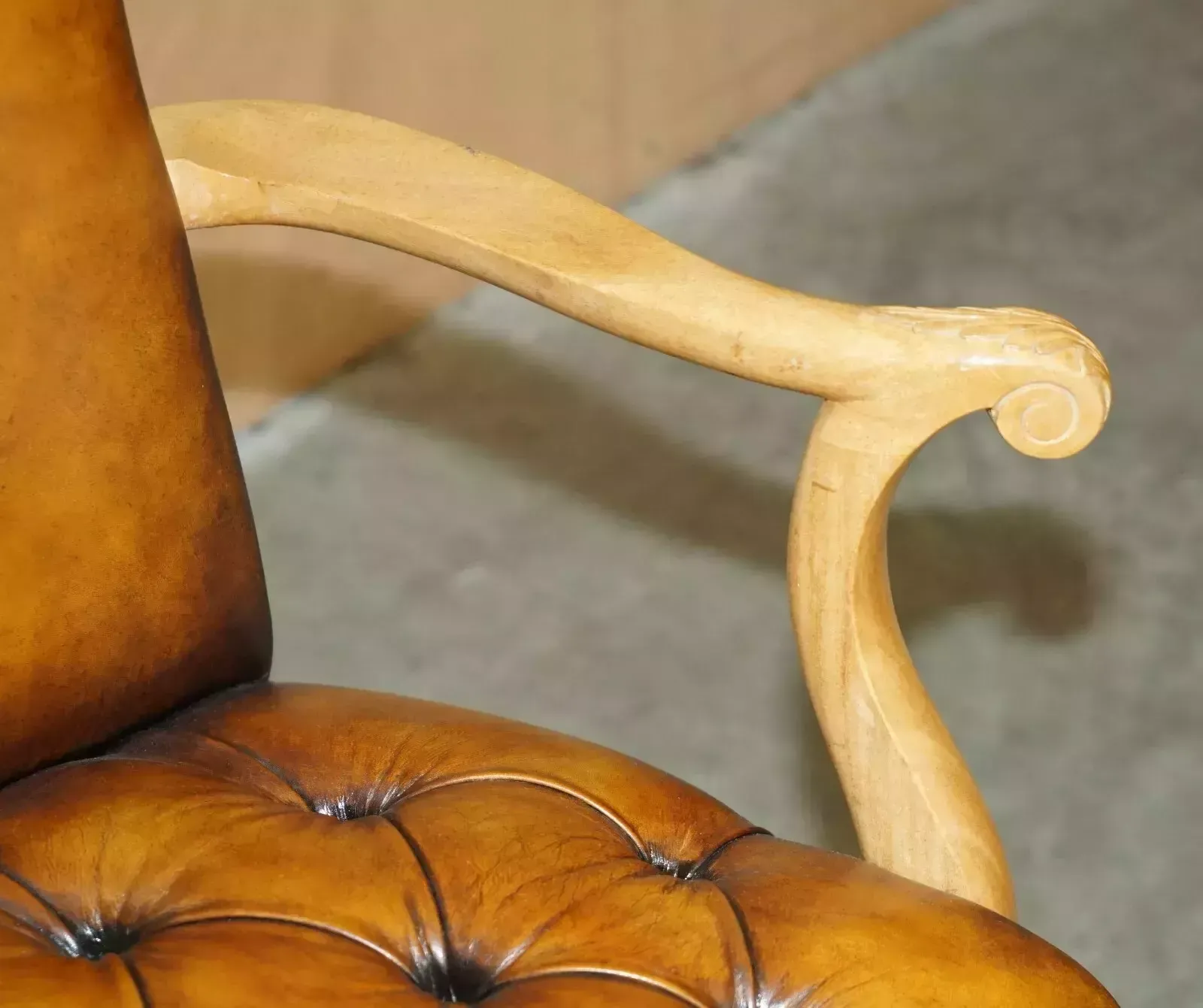 Restored Art Deco 1920's Burr Walnut Brown Leather Chesterfield Office Armchair photo vintage