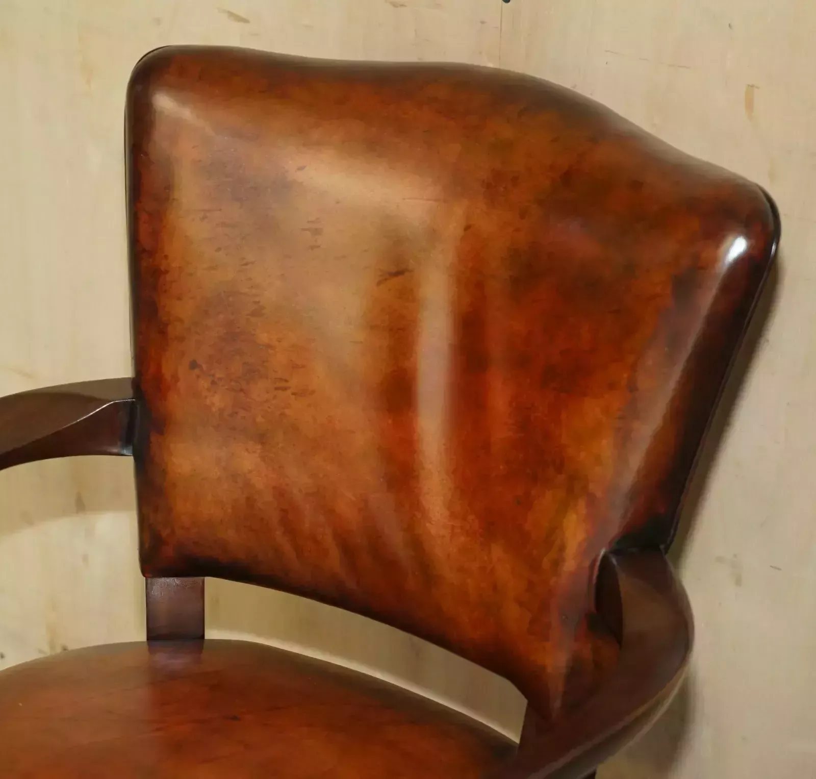 Antique Victorian Restored Hand Dyed Cigar Brown Leather Office Desk Chair photo Furniture