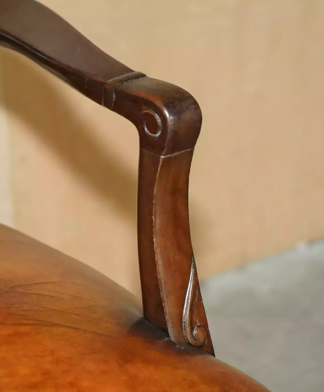 photo furniture Antique Victorian Restored Hand Dyed Cigar Brown Leather Office Desk Chair