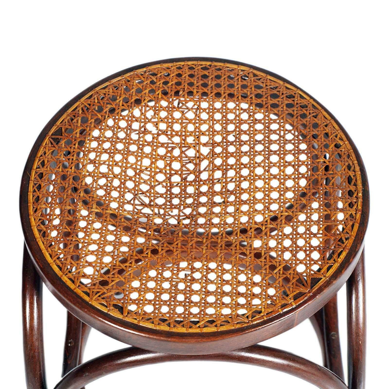 Art Deco Original Bentwood Stool , Rattan Cane Top, Designed By Michael Thonet photo vinterior