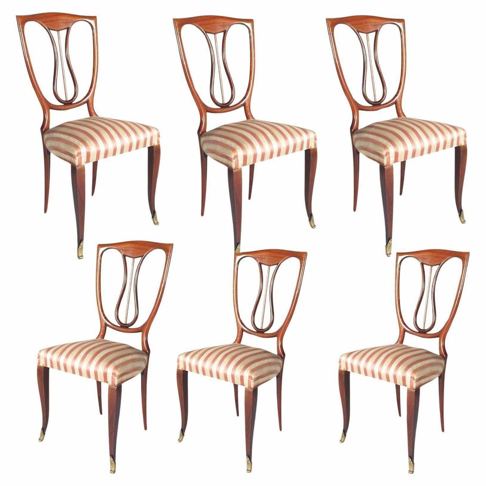 Six 1940s Chairs In Mahogany Melchiorre Bega Attributed, By Galleria Mobili Arte