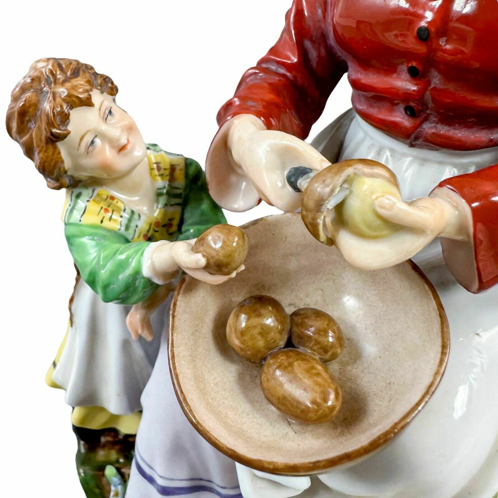 photo buy Antique German 1890's Thuringian Porcelain Figurine Of Woman Peeling Potatoes