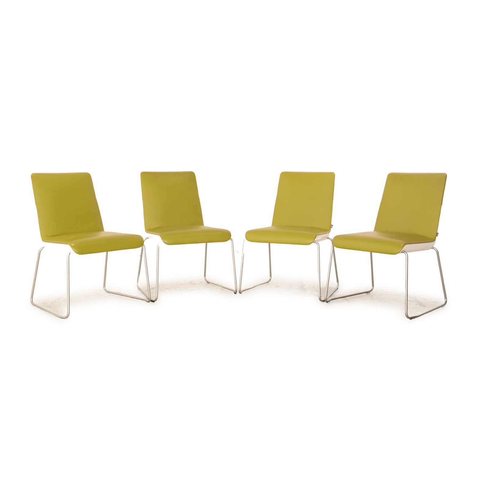 Lot de 4 chaises Rolf Benz Sinus 626 en cuir vert, salle à manger