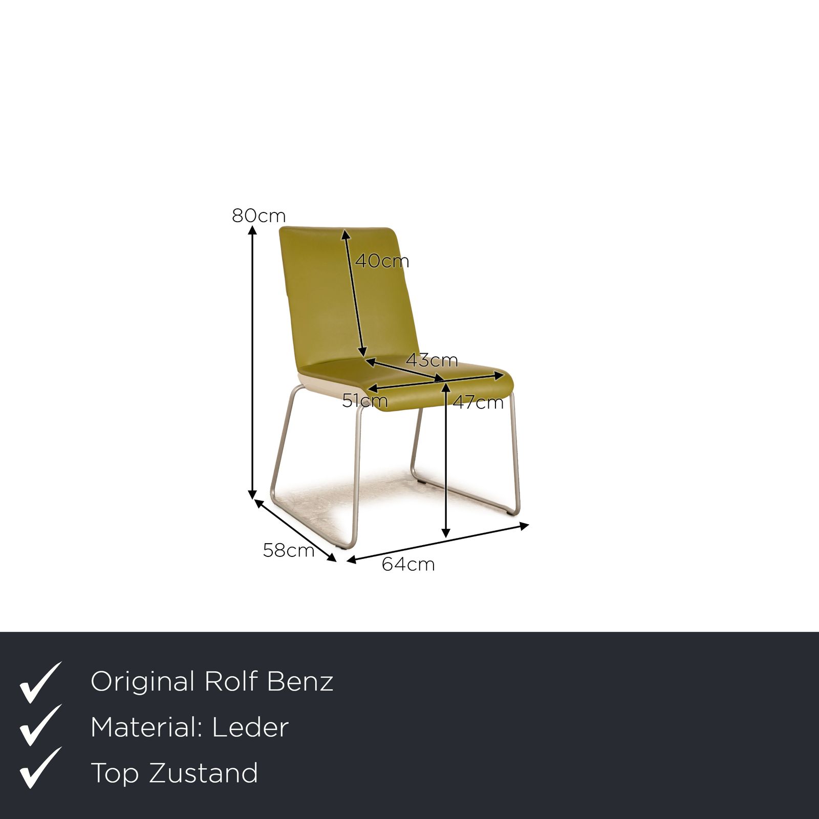 Lot de 4 chaises Rolf Benz Sinus 626 en cuir vert, salle à manger photo furniture