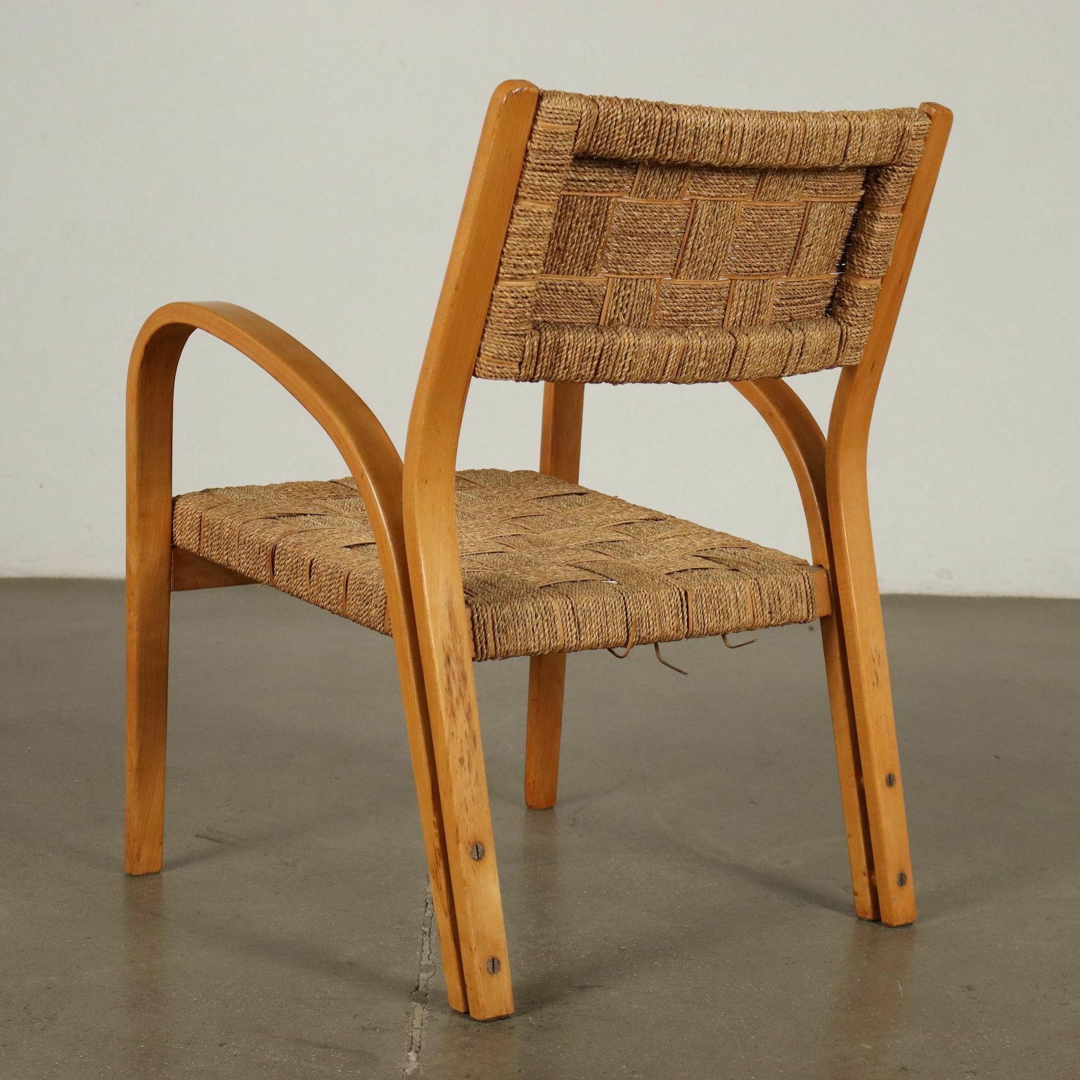 photo for sale Pair Of Vintage 1950s Armchair Beech Woven Rope Italy