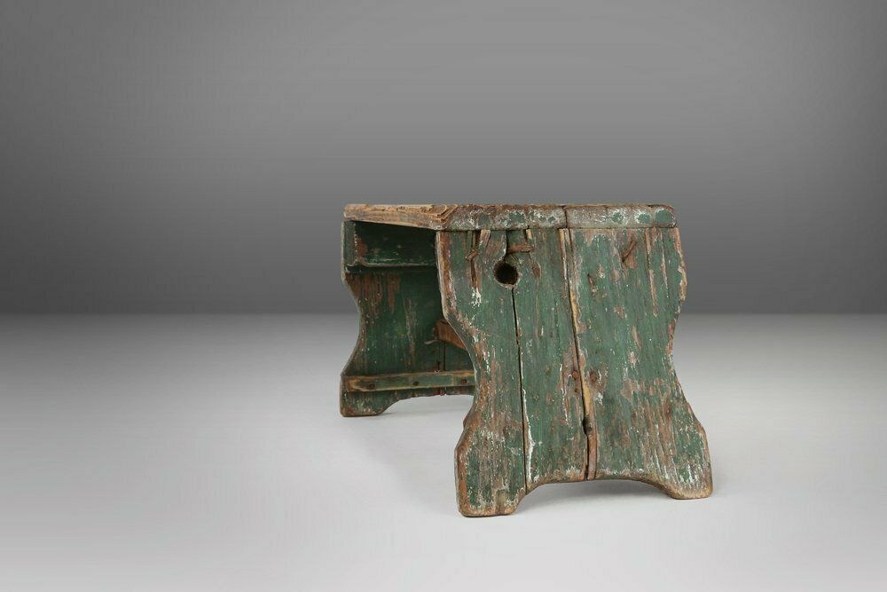 Industrial Green Wooden Stool, France, 1900s photo for sale