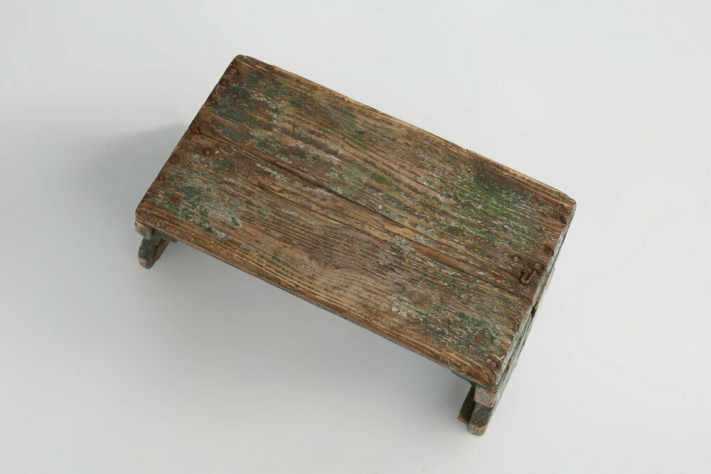 Furniture Industrial Green Wooden Stool, France, 1900s photo