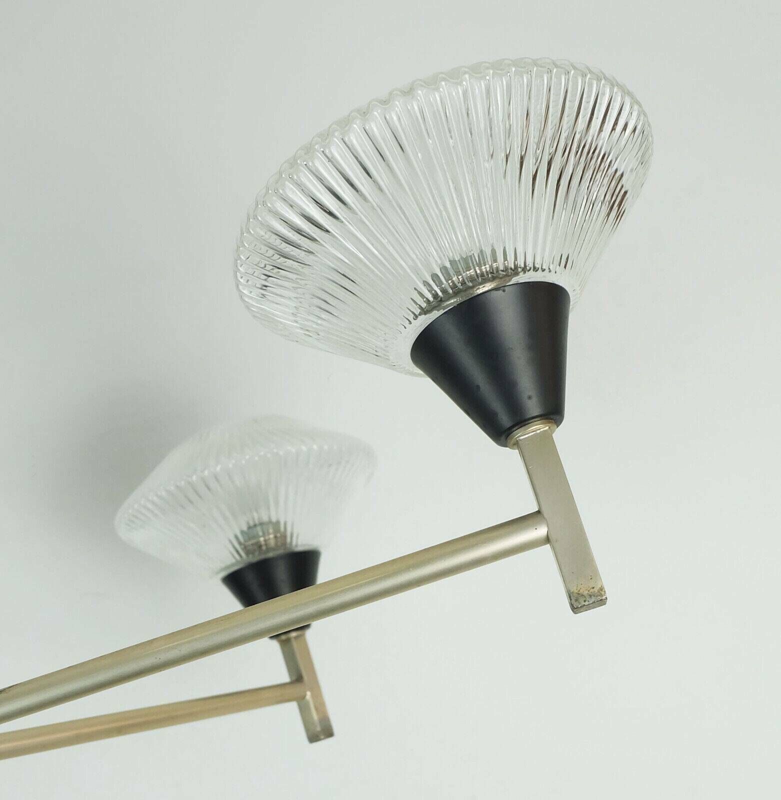 6 Light Chandelier In Glass, Aluminum And Metal, Early 1960s photo vinterior